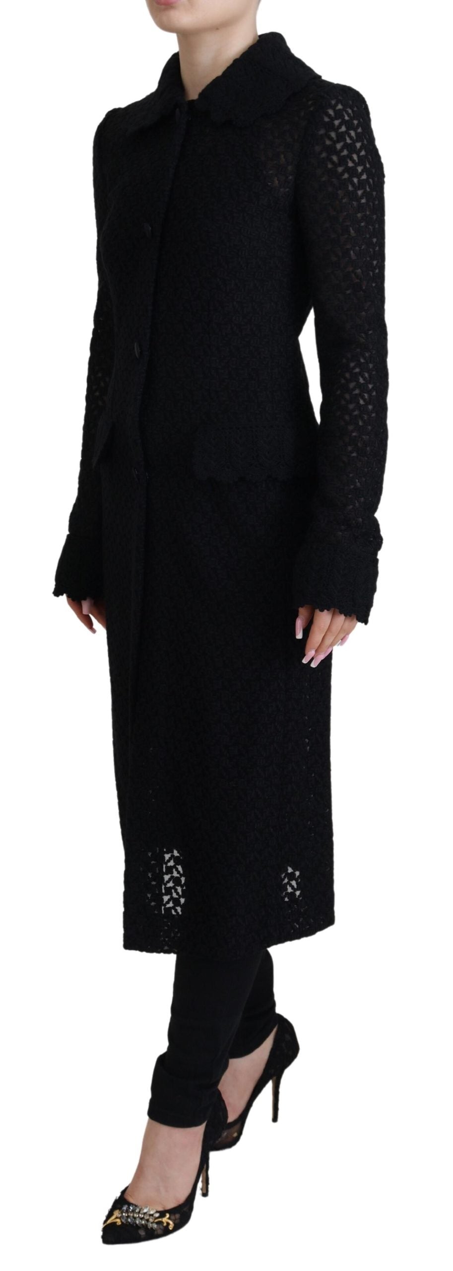 Zwarte lange katoenen blazer met knopen