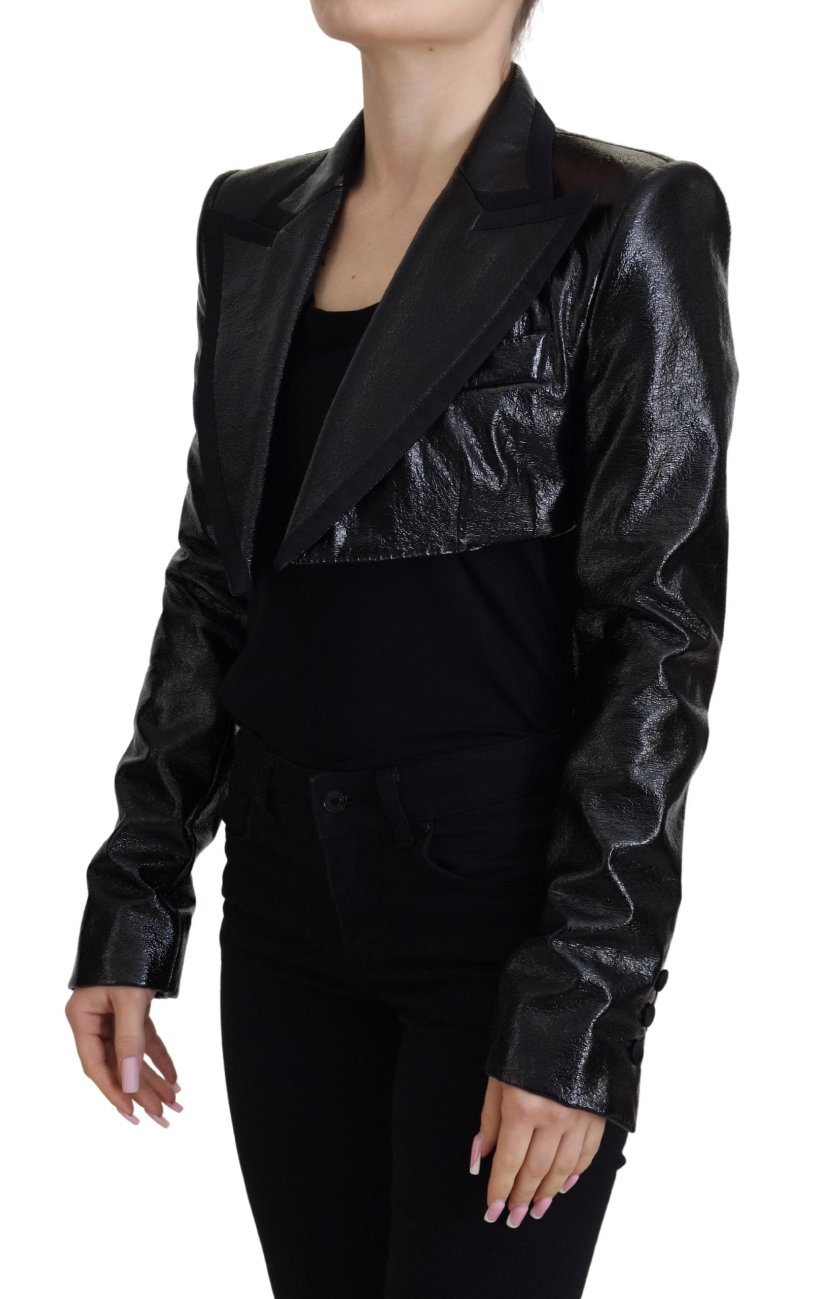 Zwarte lange mouwen crop blazer katoenen jas