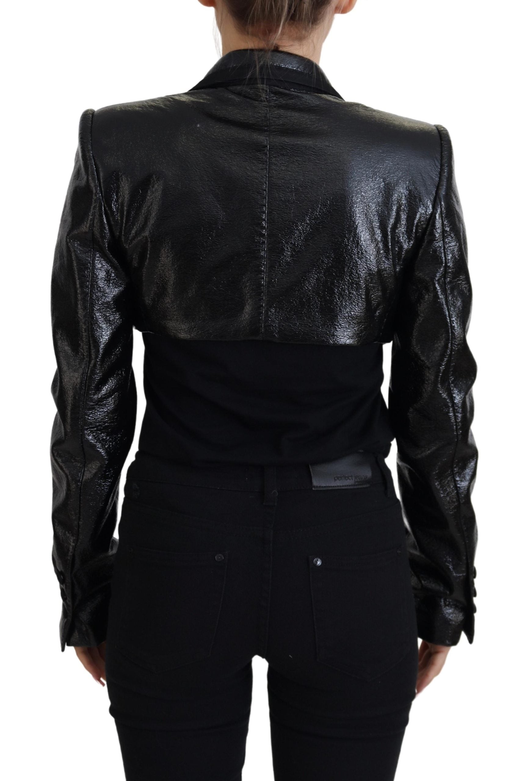 Zwarte lange mouwen crop blazer katoenen jas
