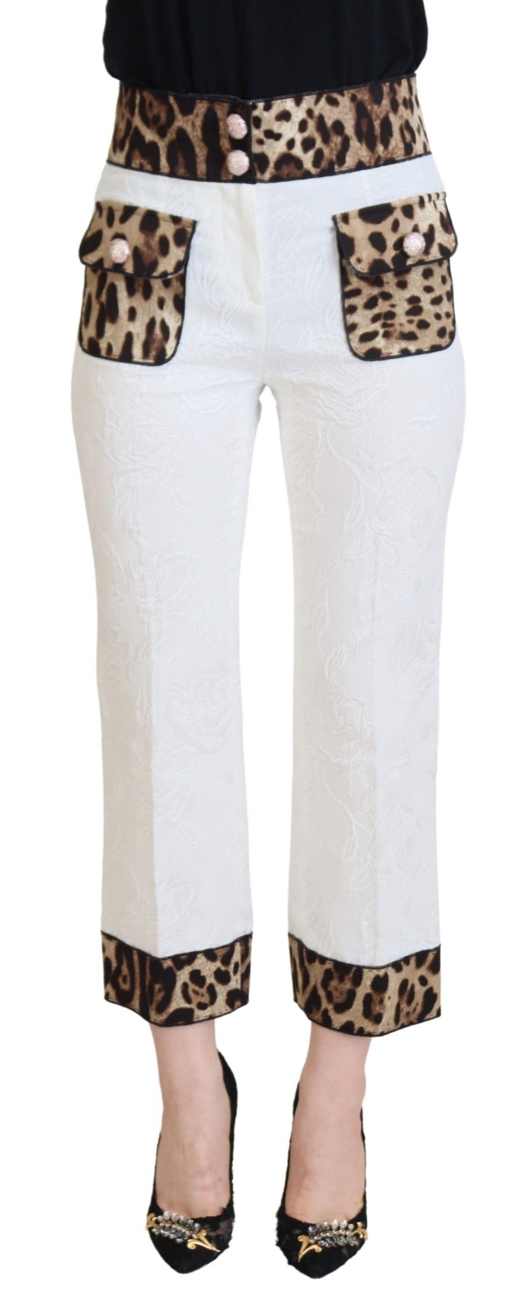 Witte luipaardprint hoge taille broek