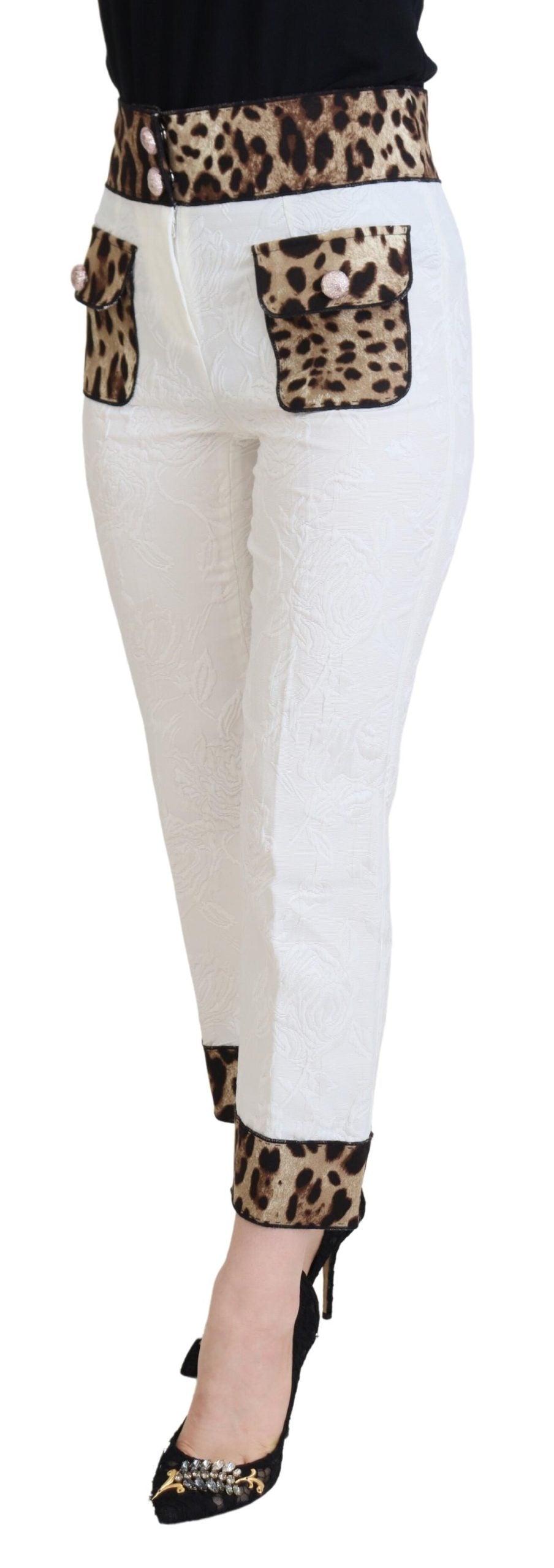 Witte luipaardprint hoge taille broek