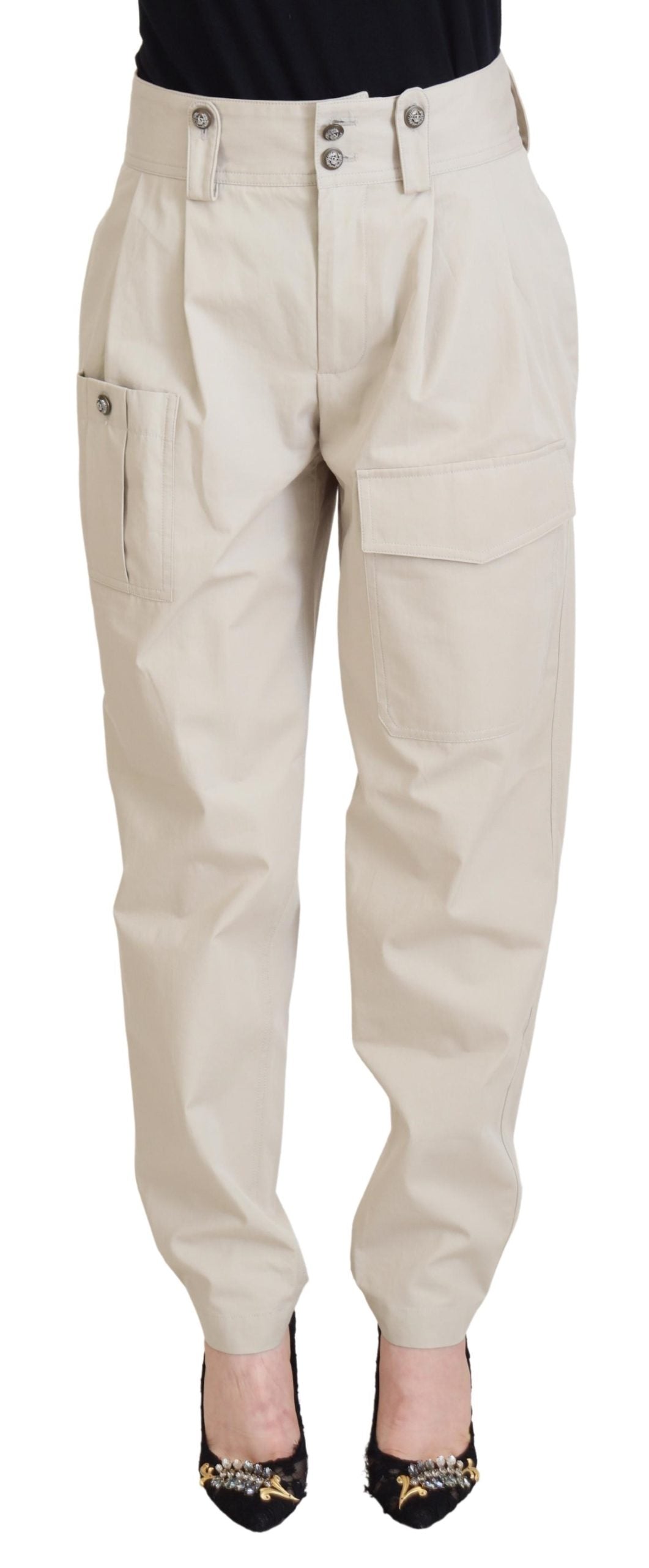 Beige damesbroek met hoge taille