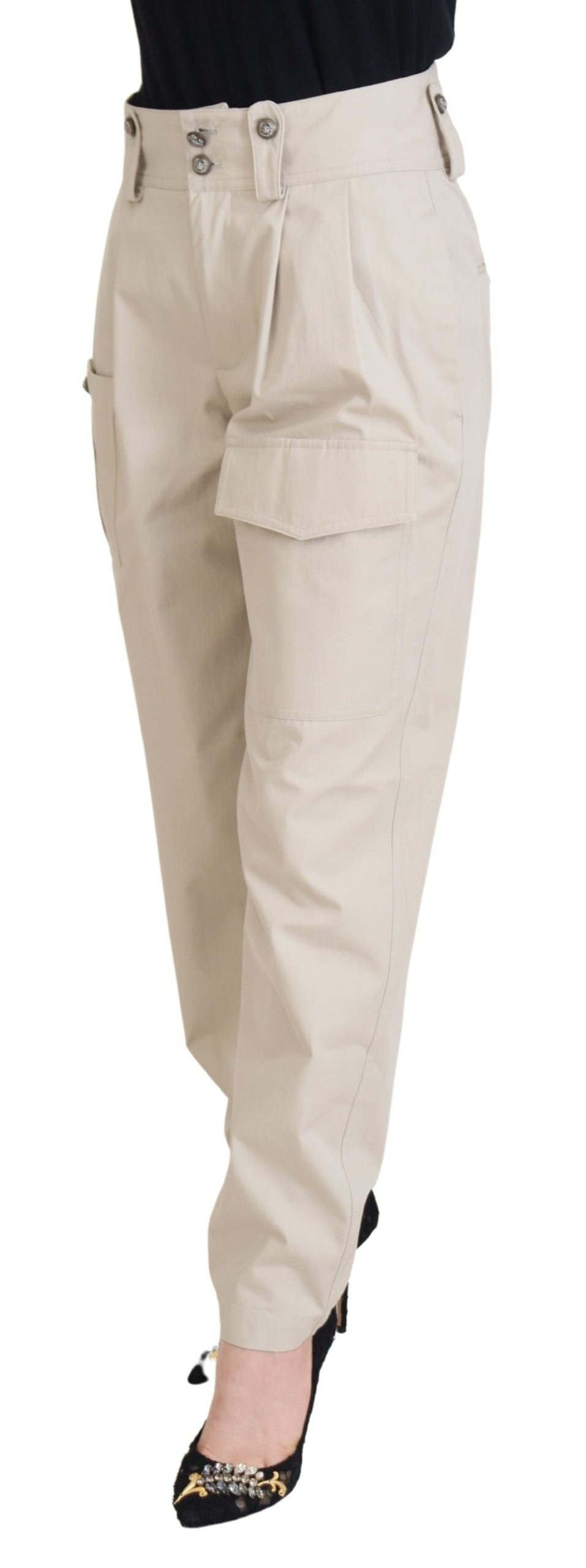 Beige damesbroek met hoge taille