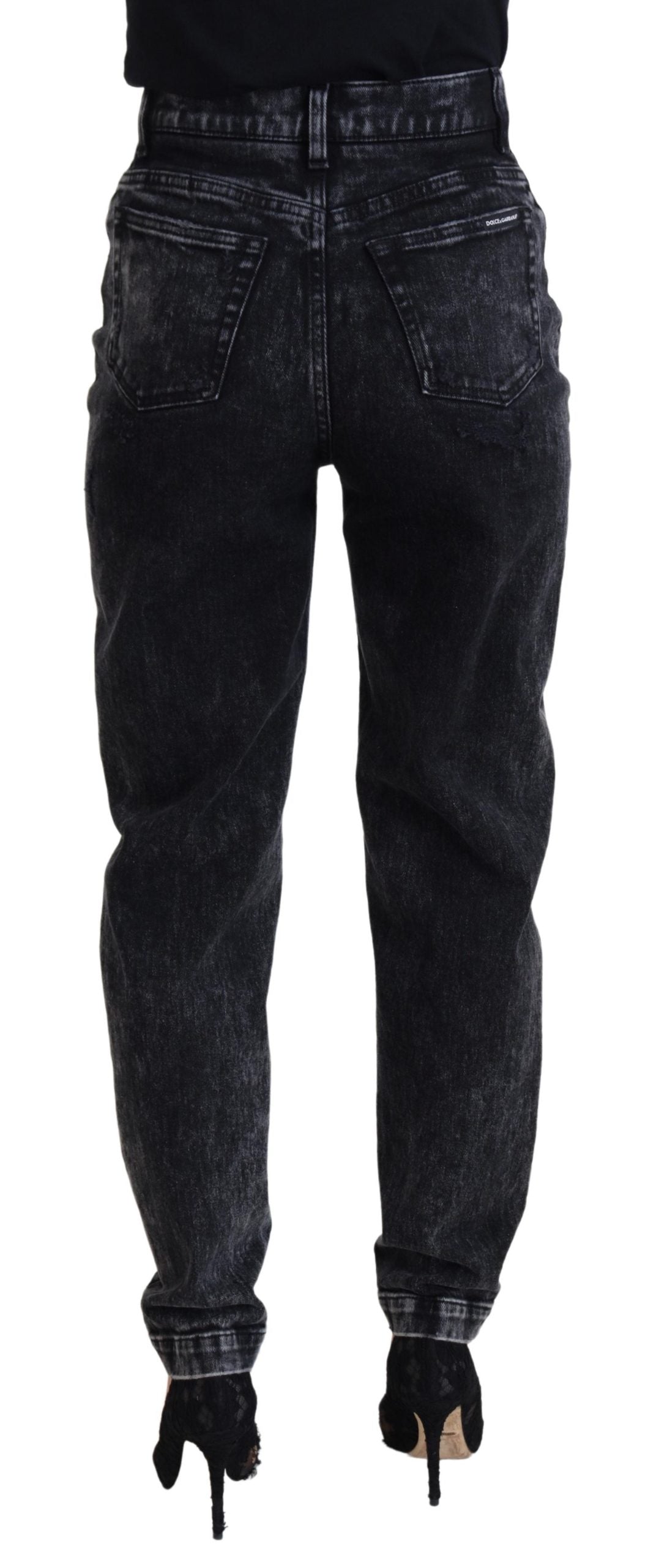 Zwarte gewassen katoenen denim jeans met hoge taille