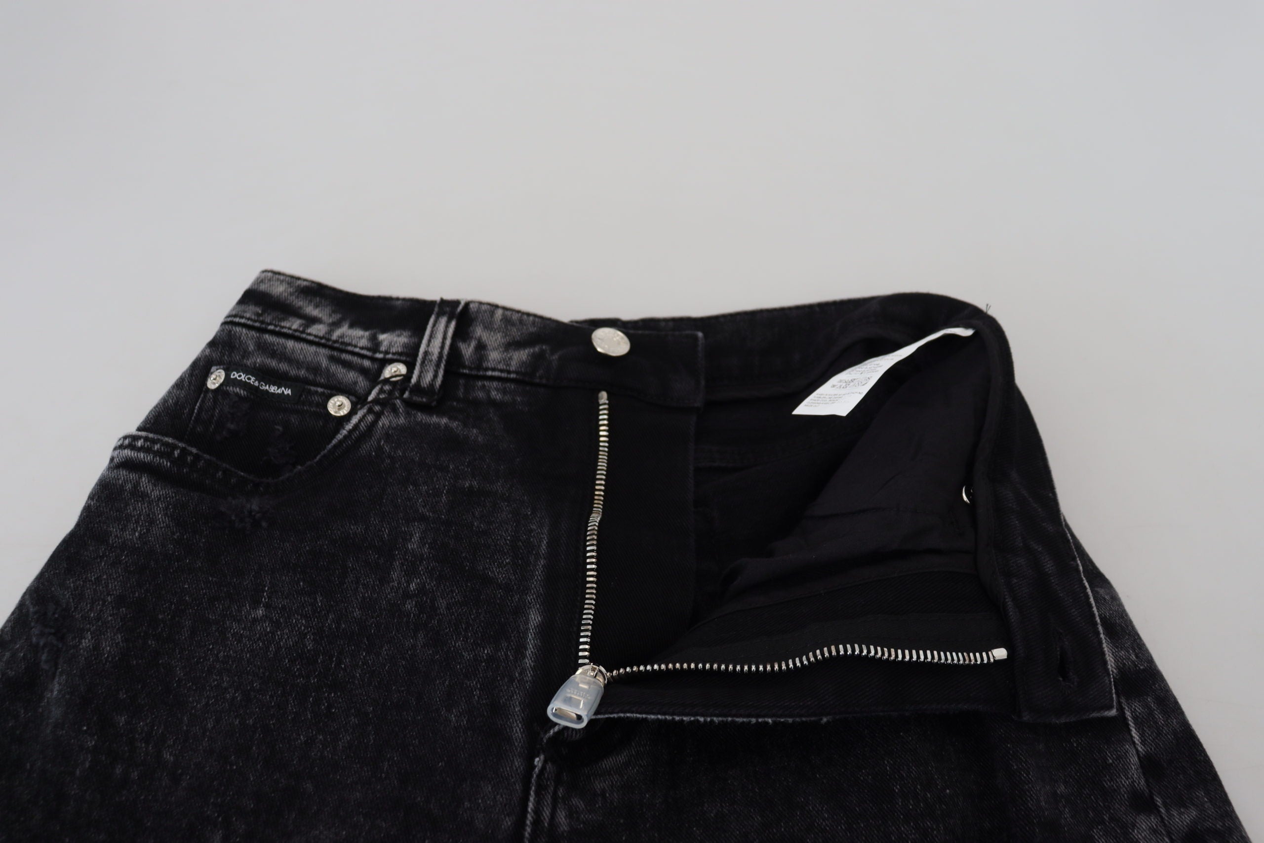 Zwarte gewassen katoenen denim jeans met hoge taille