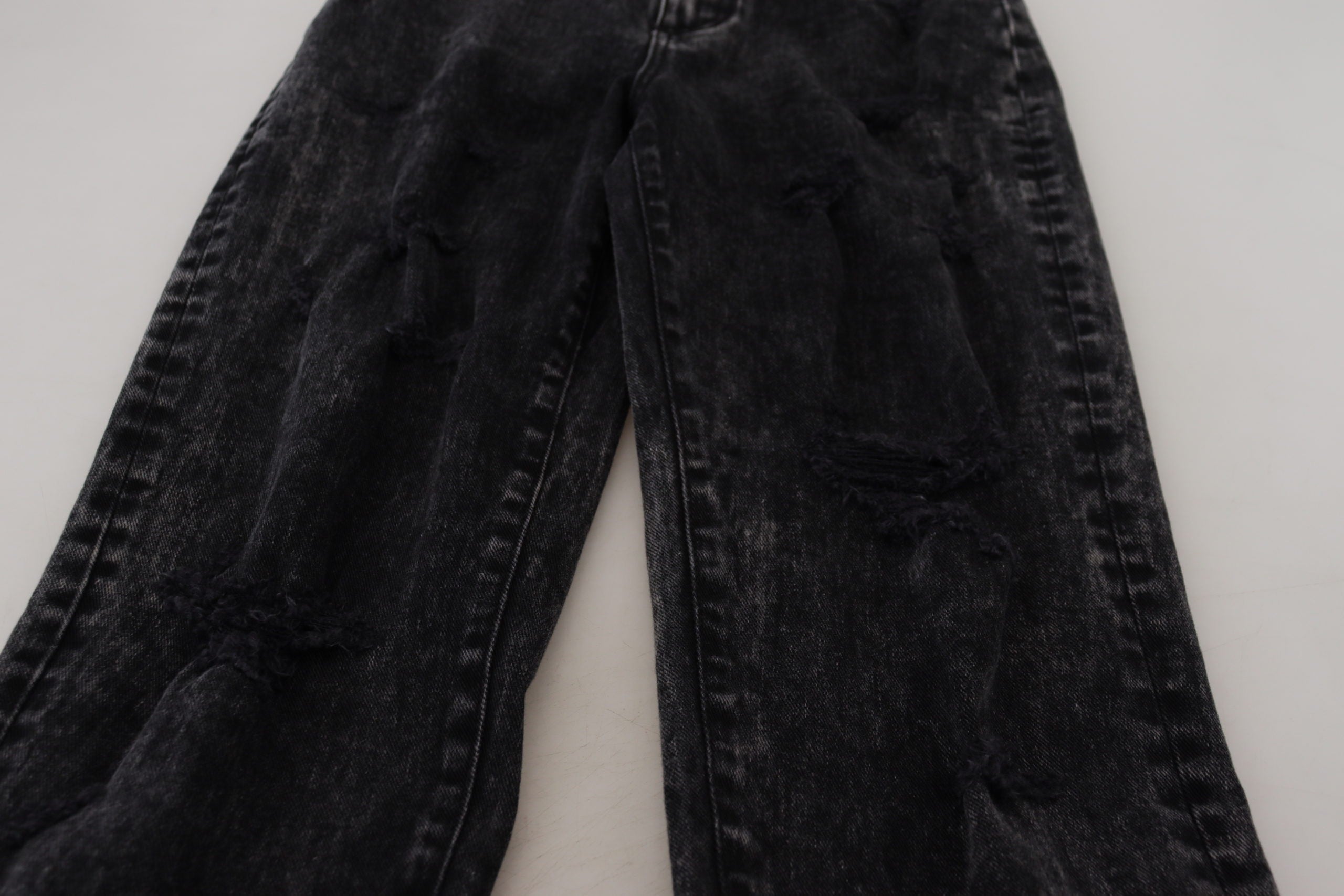 Zwarte gewassen katoenen denim jeans met hoge taille