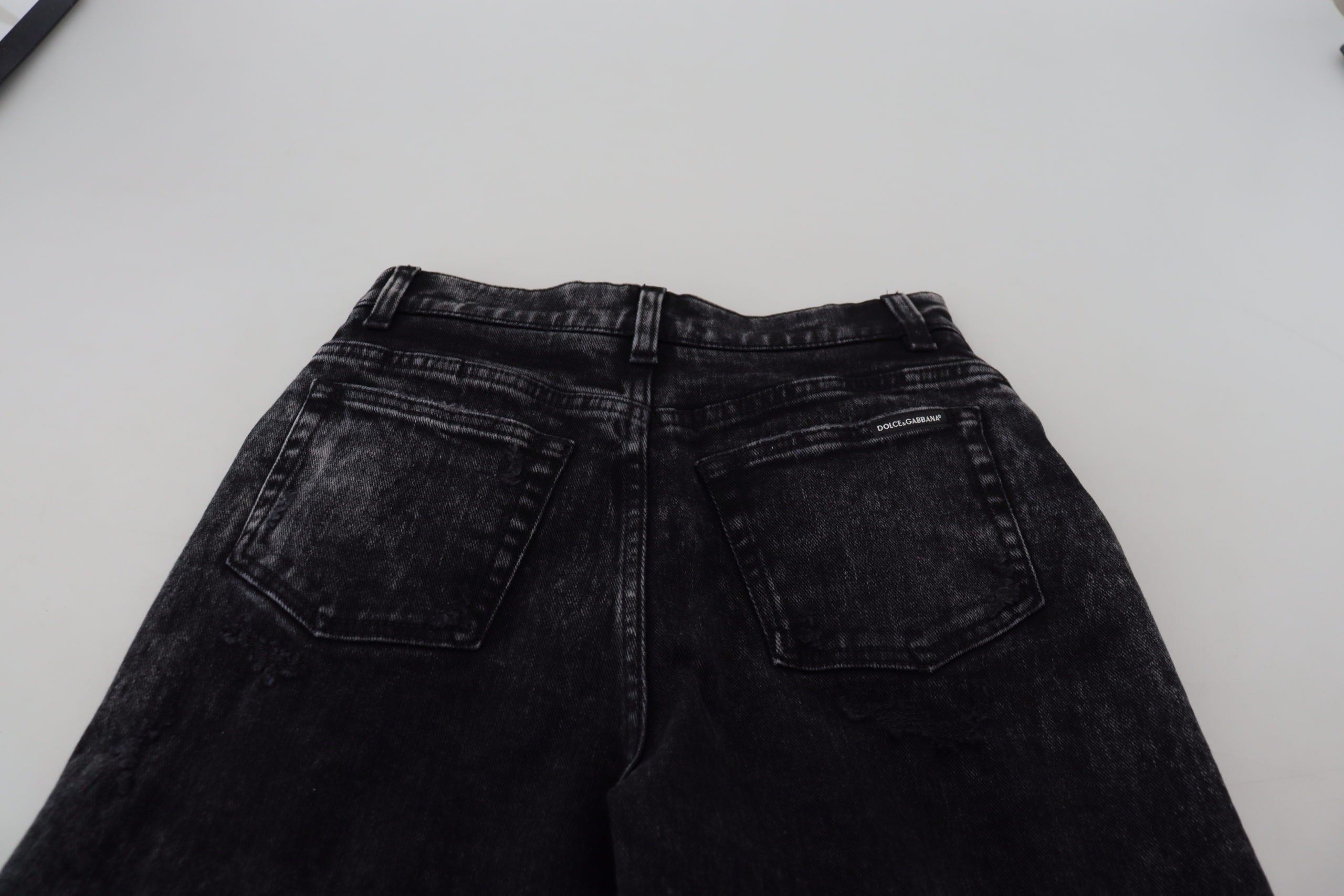 Zwarte gewassen katoenen denim jeans met hoge taille