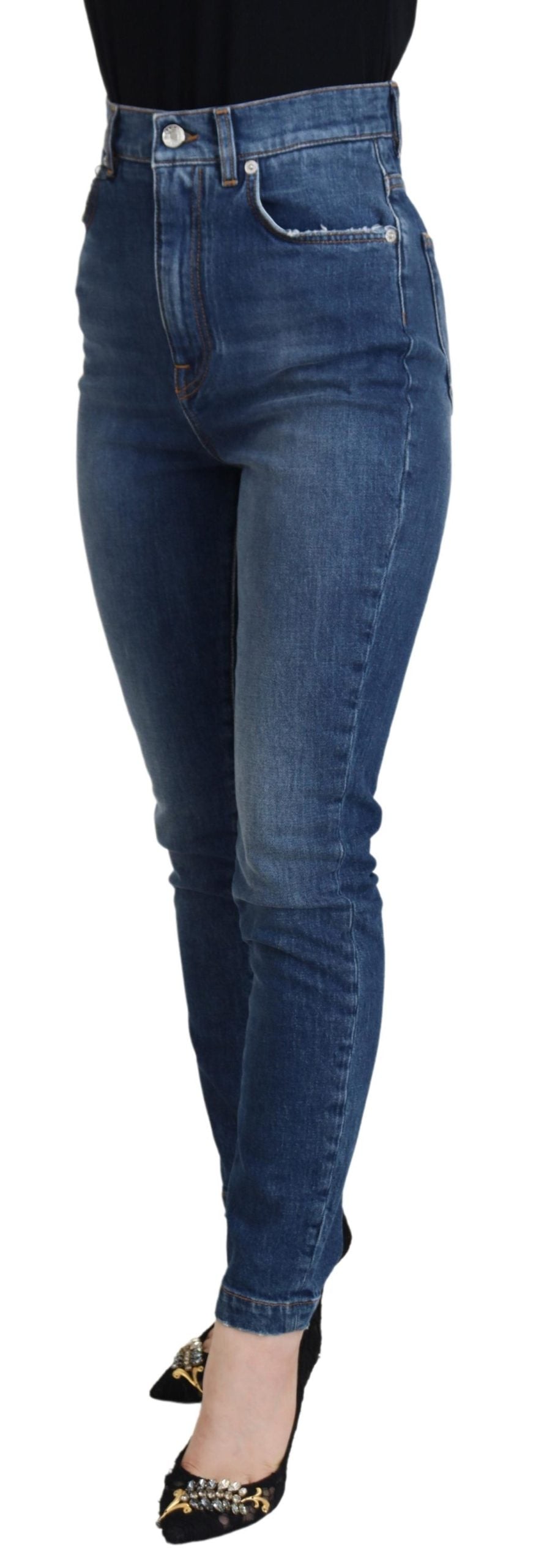 Blauwe katoenen skinny denim jeans met hoge taille