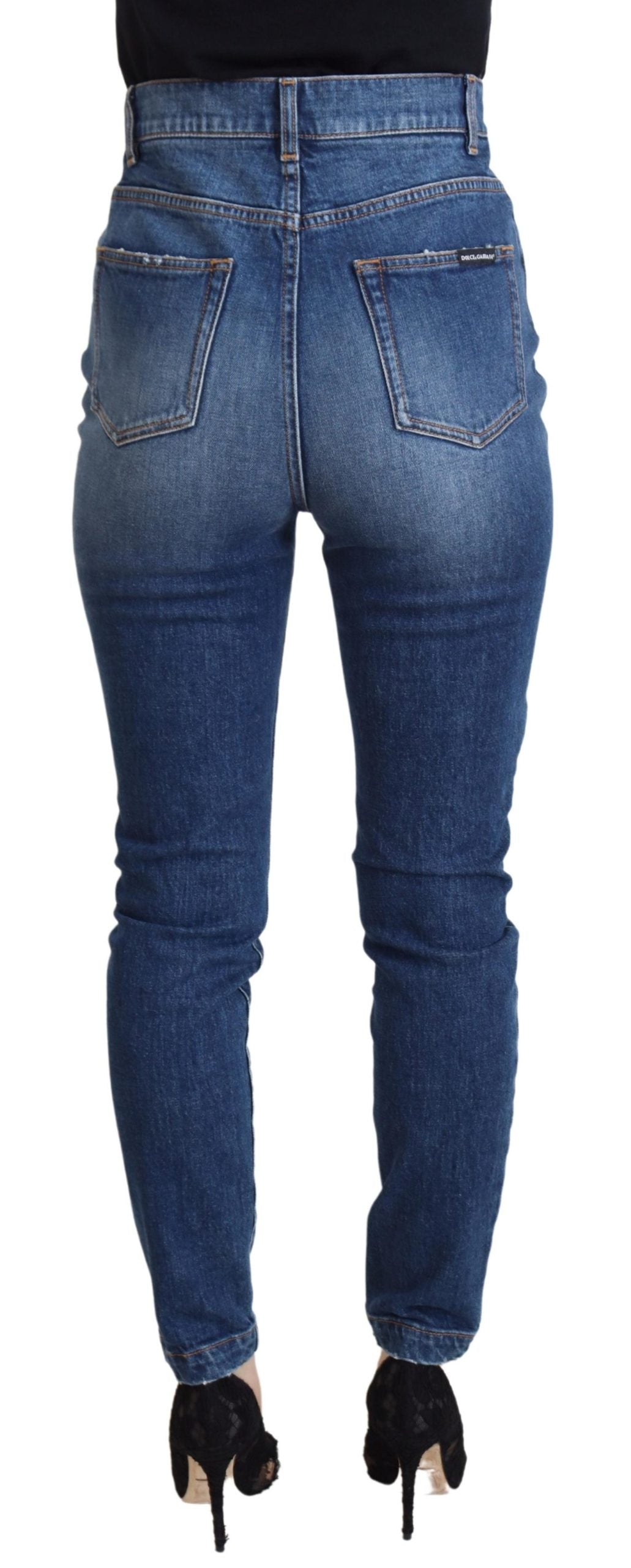 Blauwe katoenen skinny denim jeans met hoge taille