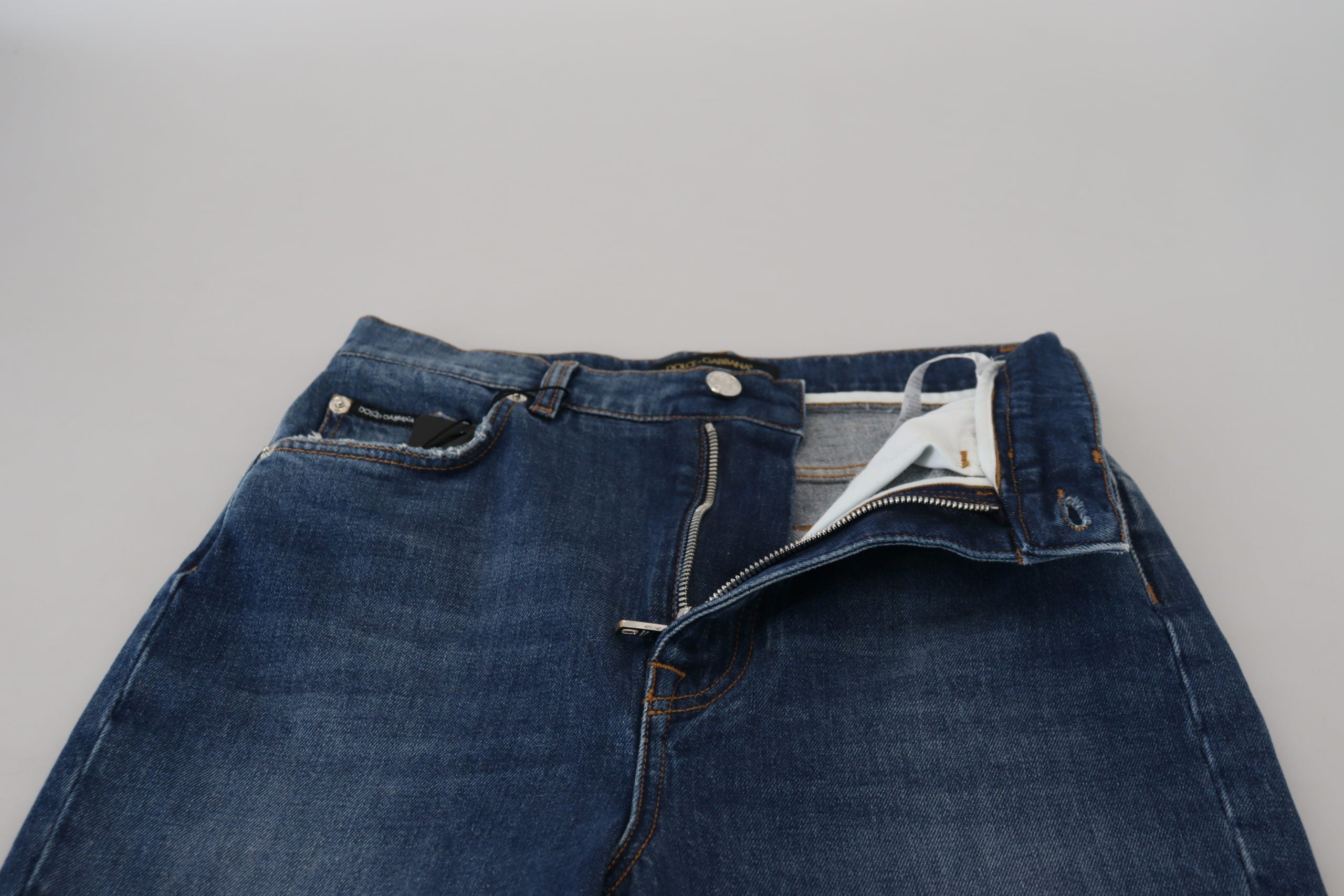 Blauwe katoenen skinny denim jeans met hoge taille