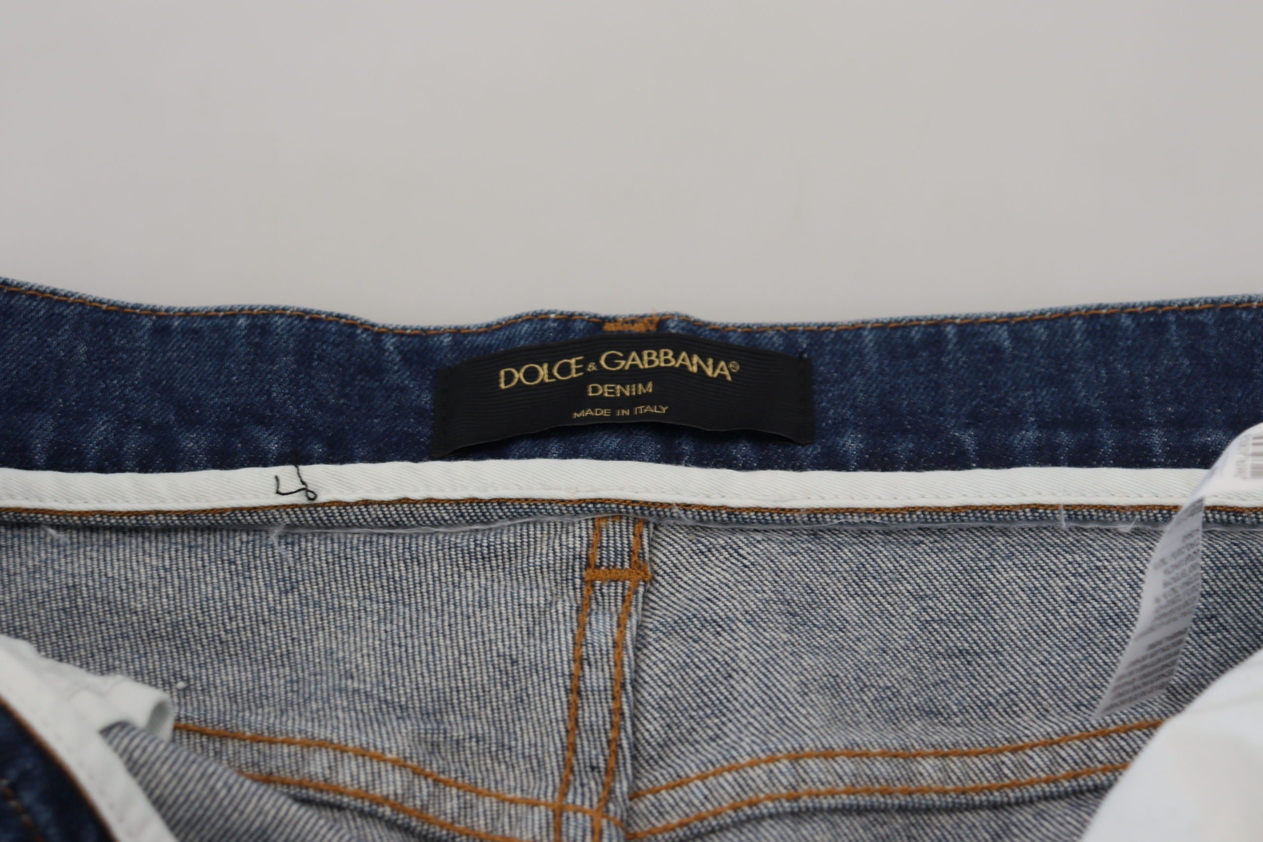 Blauwe katoenen skinny denim jeans met hoge taille
