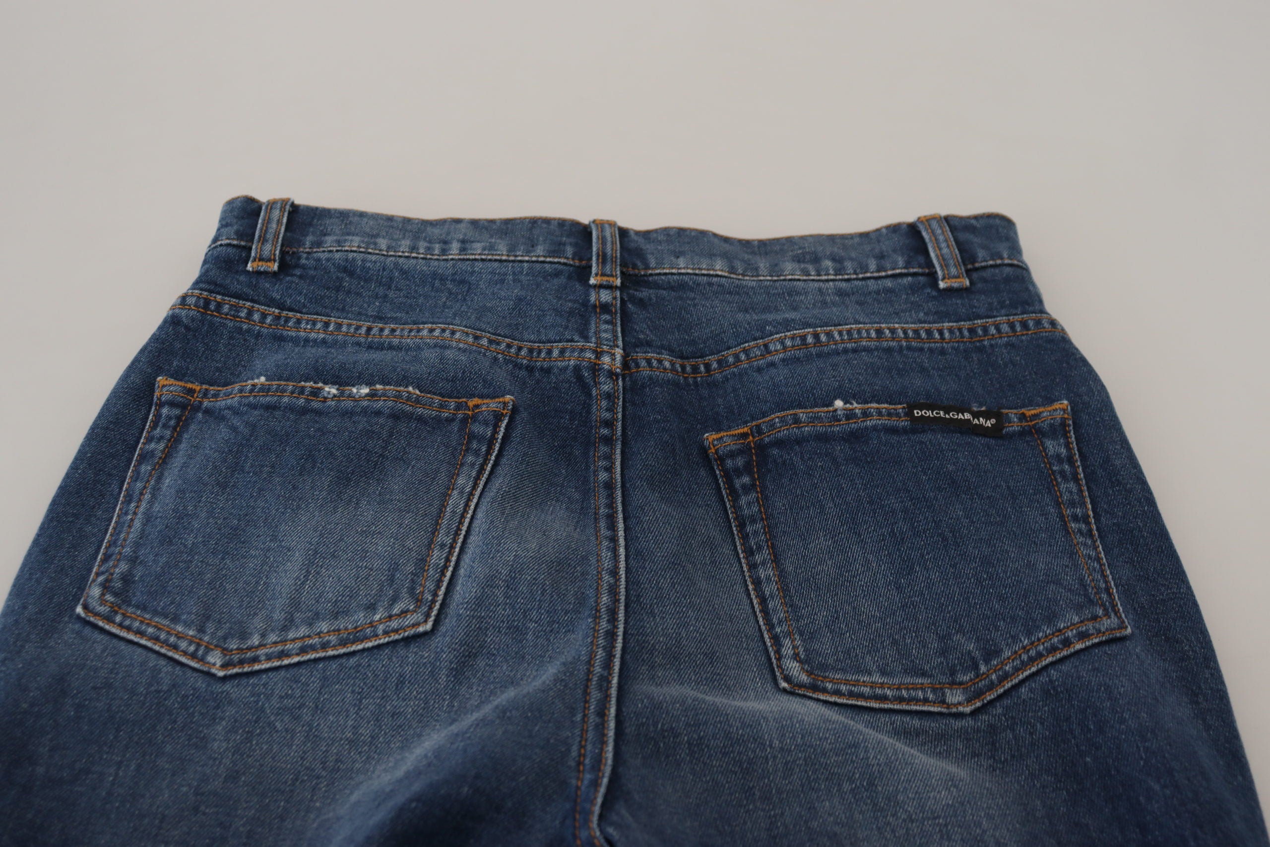 Blauwe katoenen skinny denim jeans met hoge taille