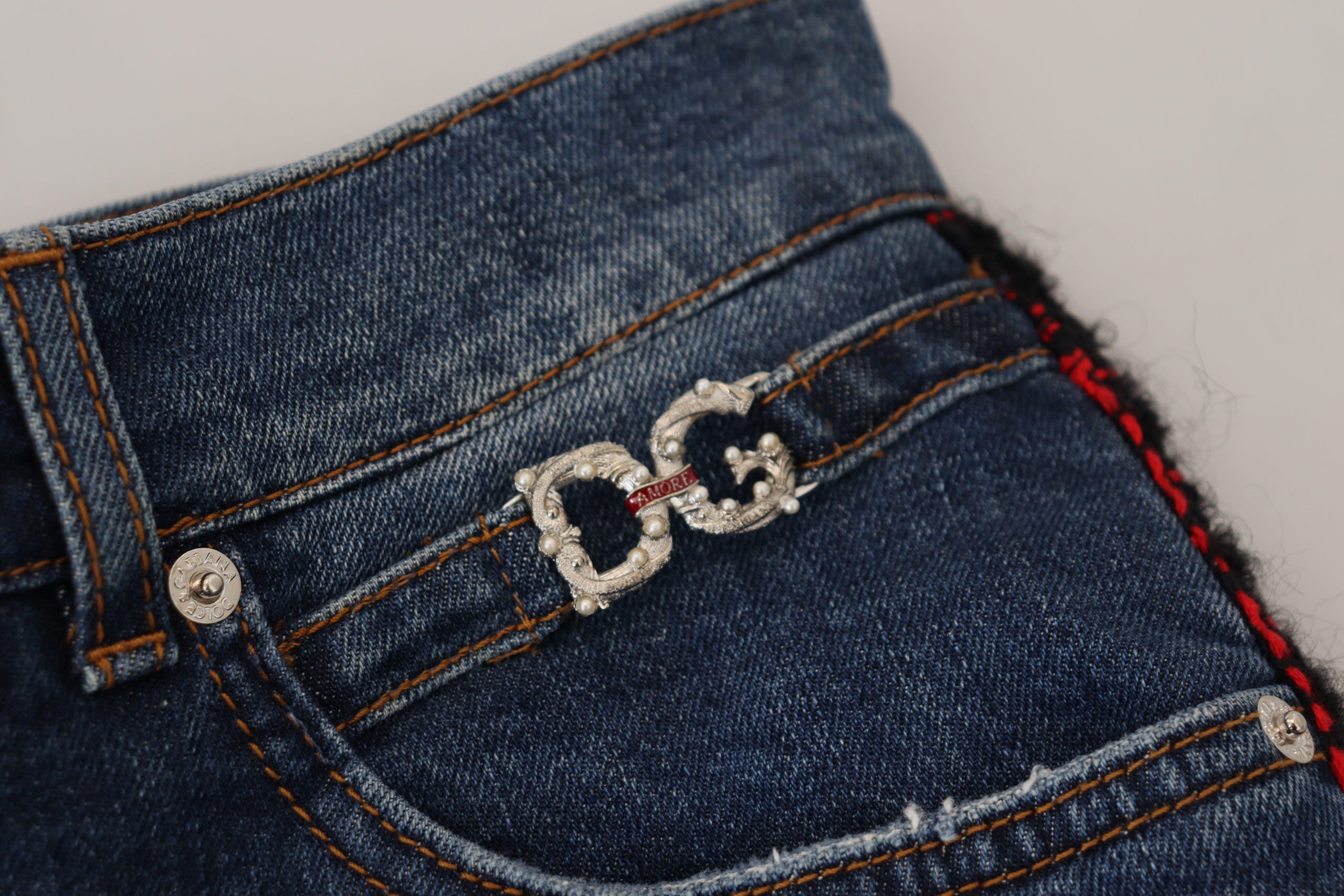 Blauwe geruite skinny denim jeans
