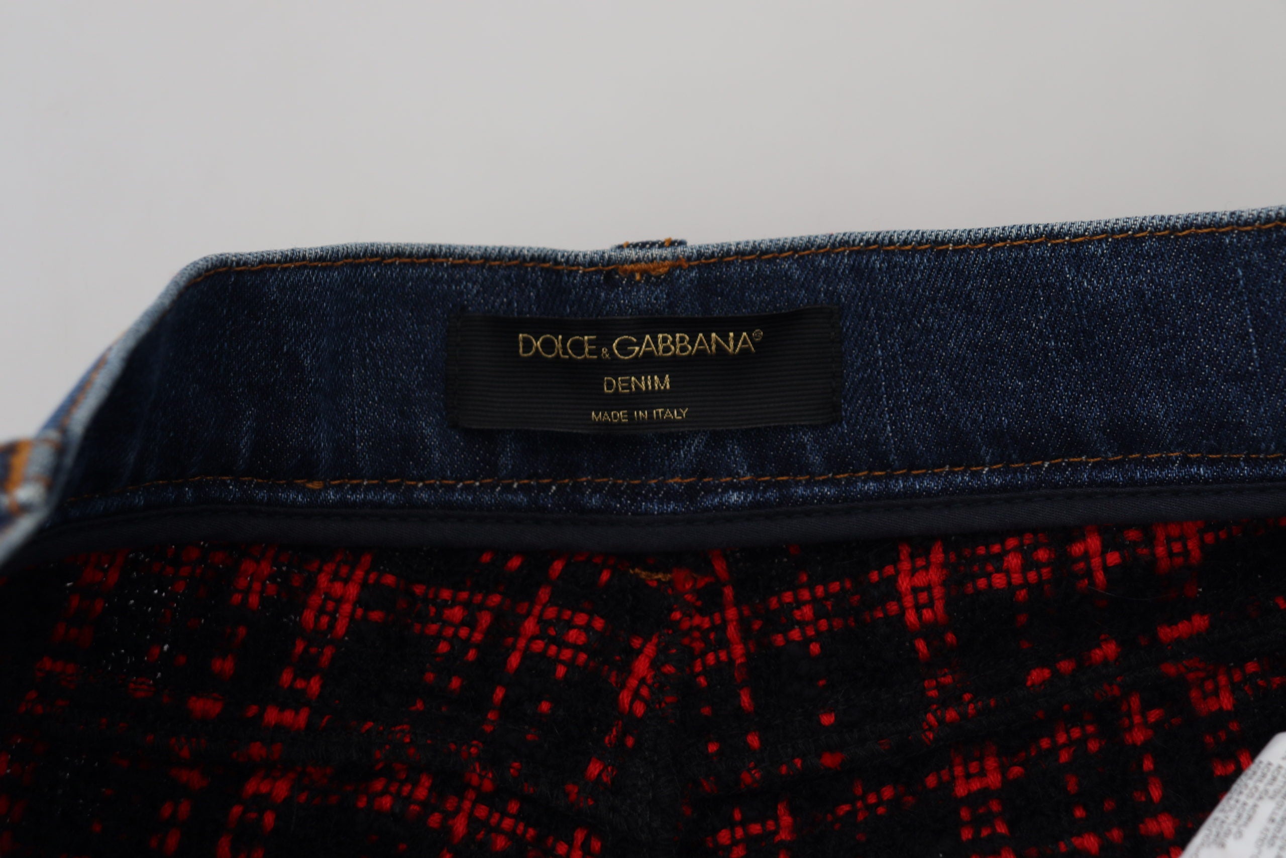 Blauwe geruite skinny denim jeans