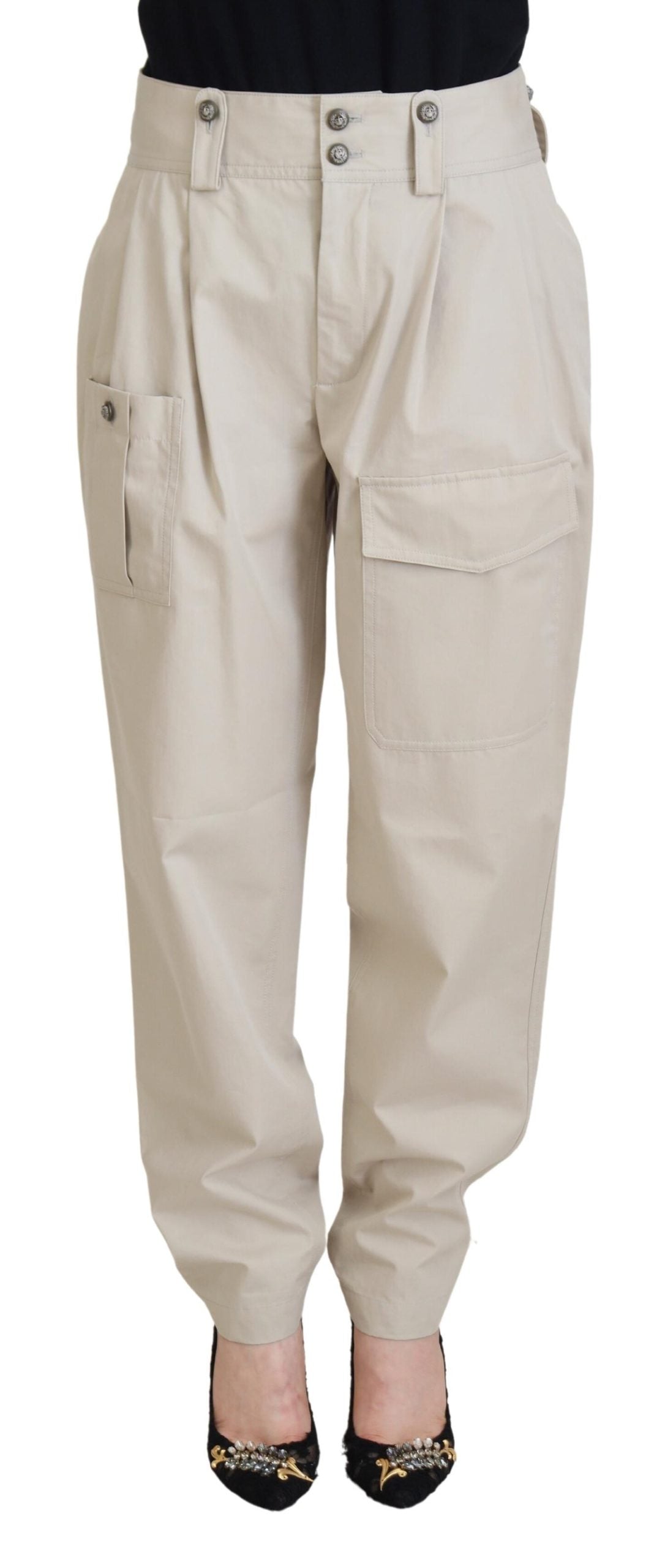 Beige katoenen dames cargobroek