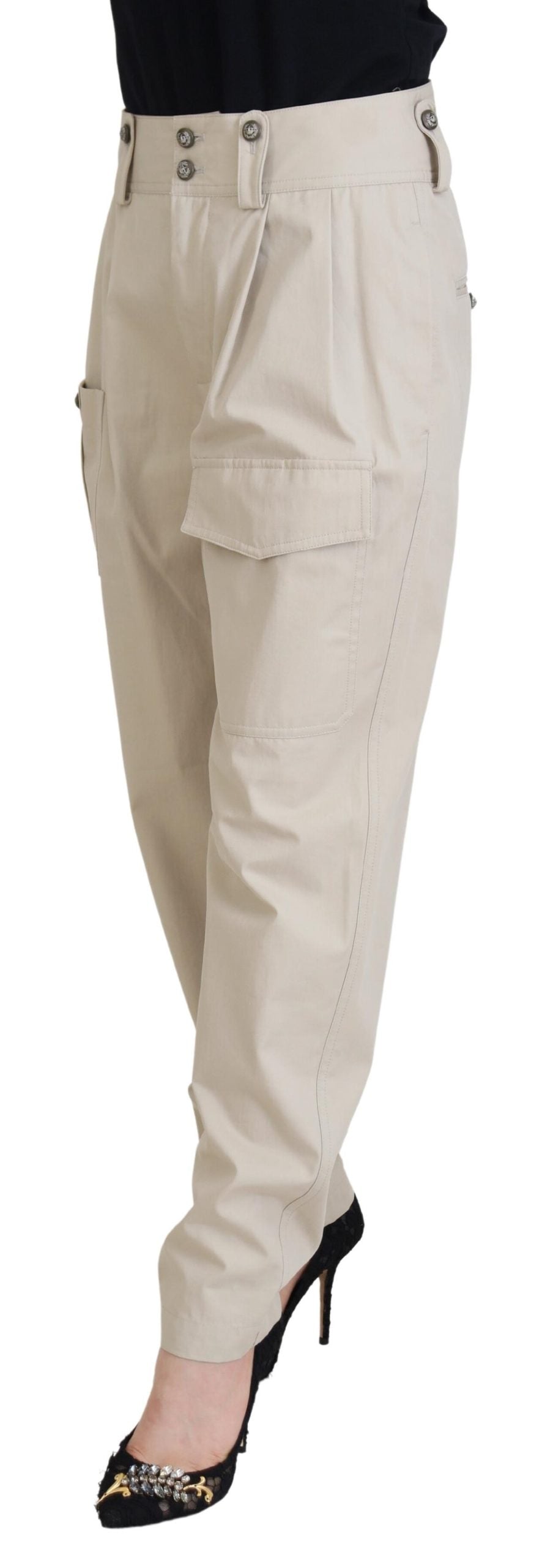 Beige katoenen dames cargobroek