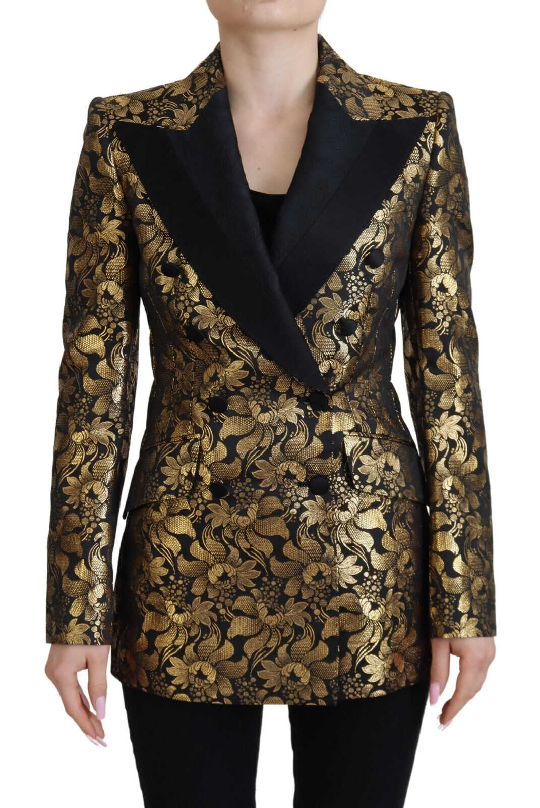 Zwarte gouden jacquardjas blazerjas