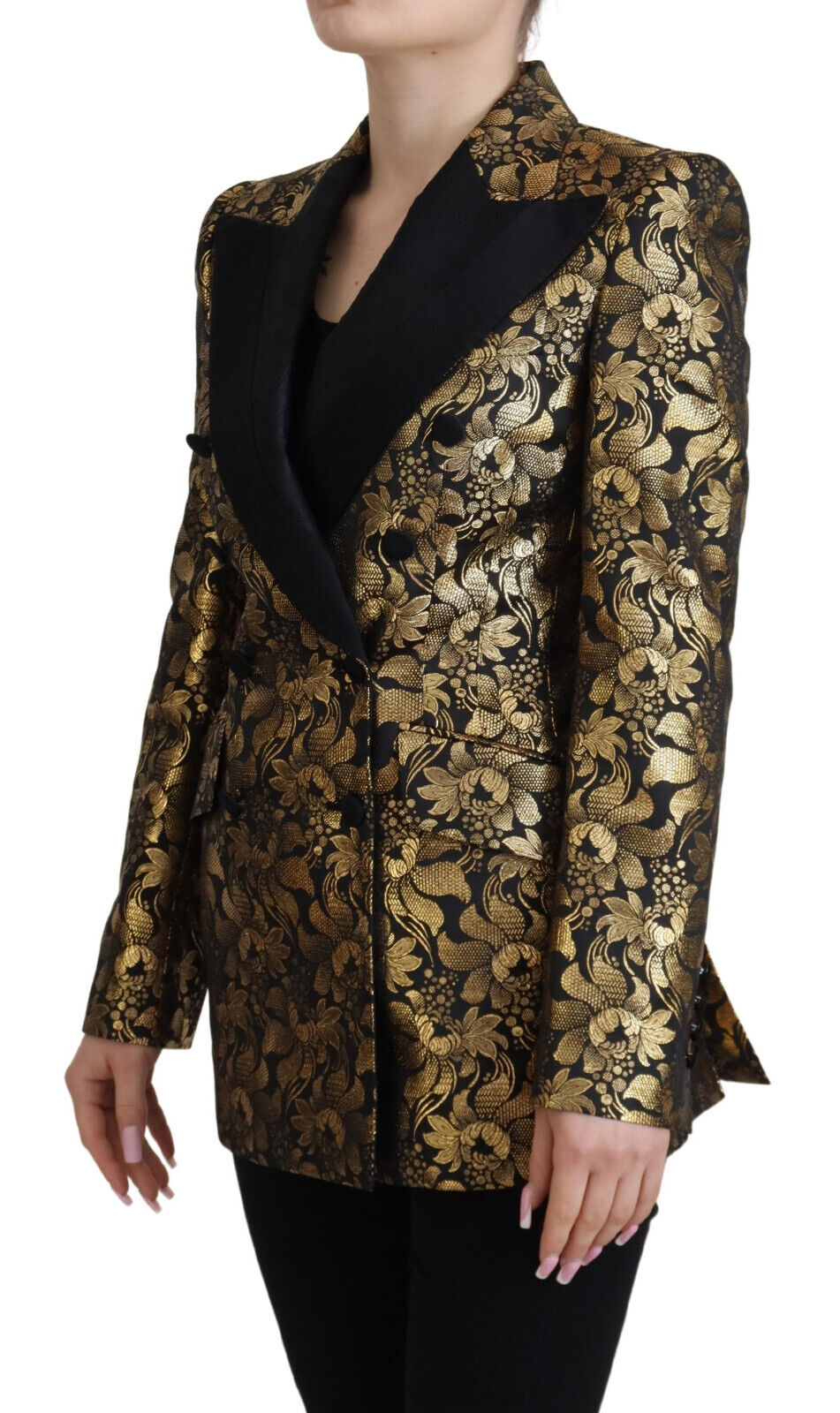 Zwarte gouden jacquardjas blazerjas