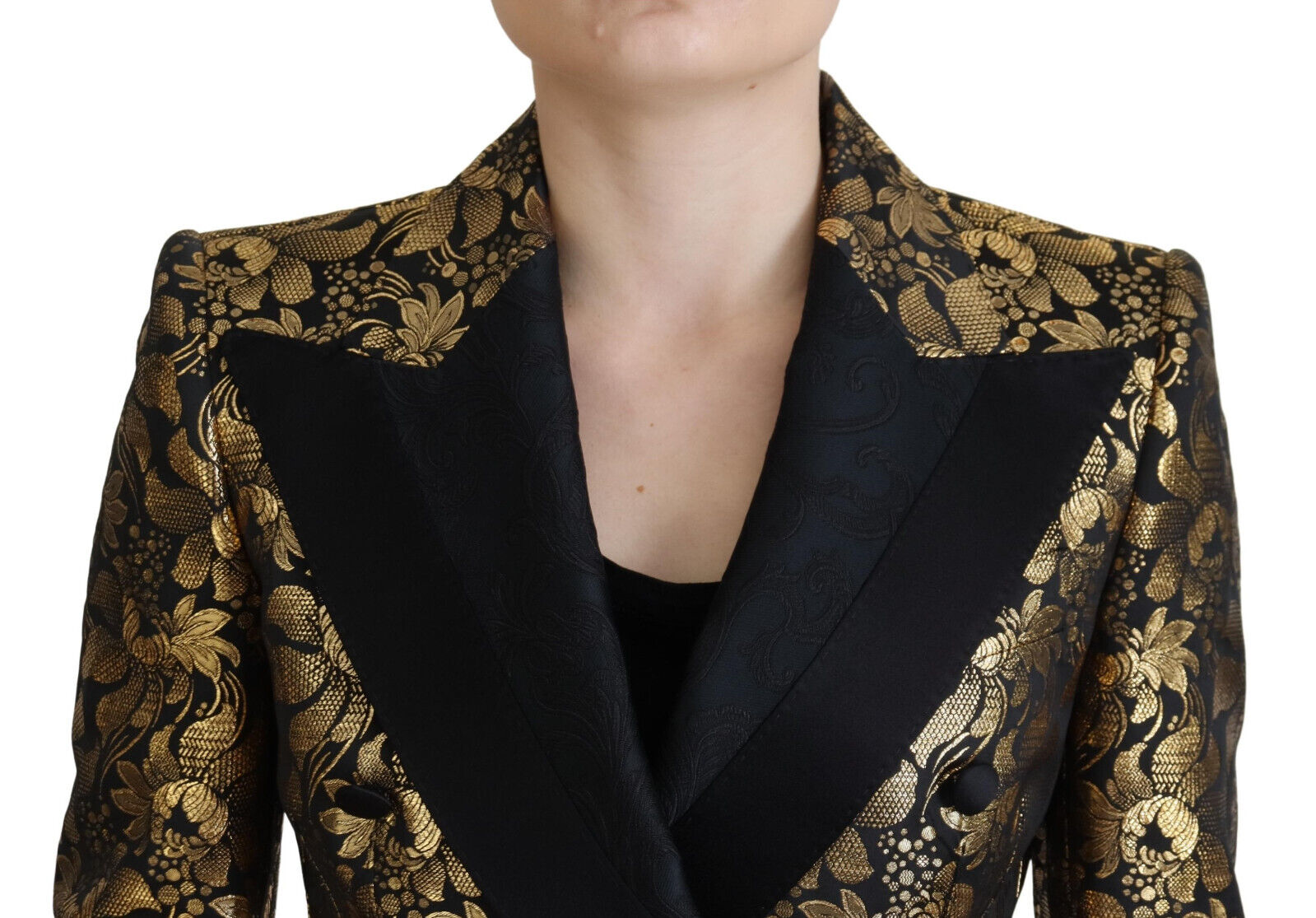 Zwarte gouden jacquardjas blazerjas