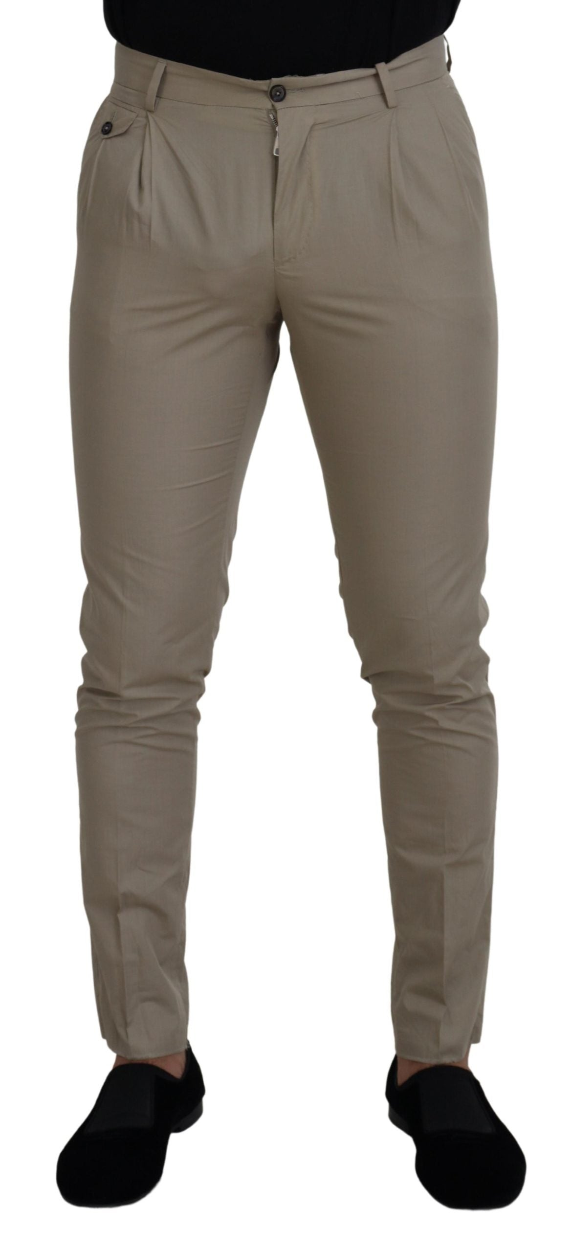 Beige katoenen slim fit herenbroek
