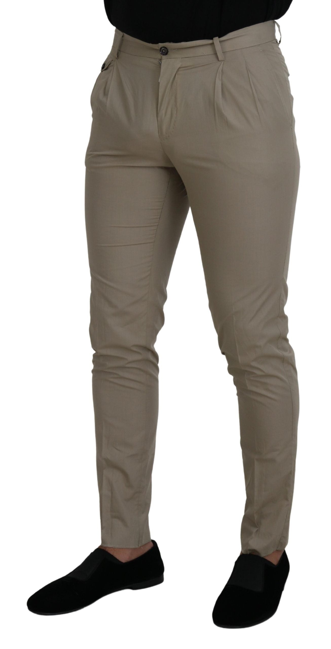 Beige katoenen slim fit herenbroek