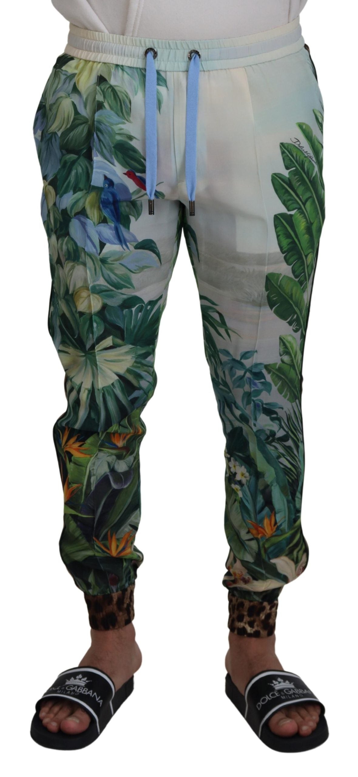 Witte joggingbroek met bloemenprint voor heren