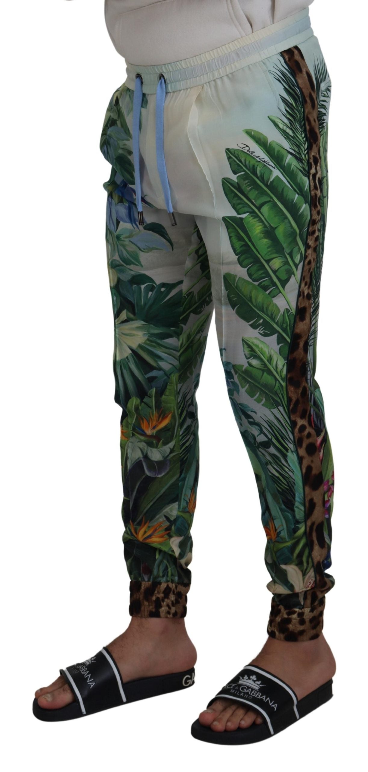 Witte joggingbroek met bloemenprint voor heren