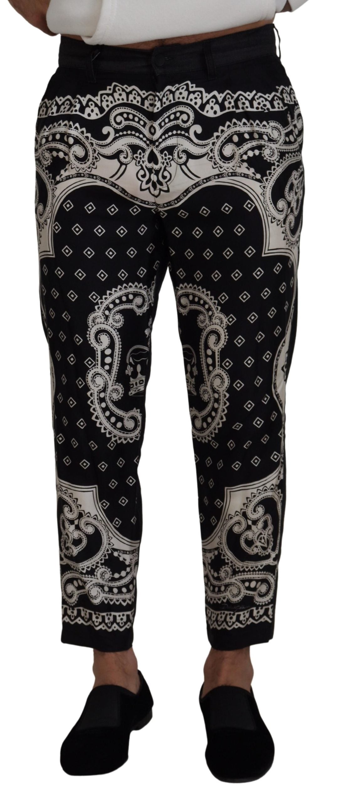 Zwarte zijden bandana-printbroek