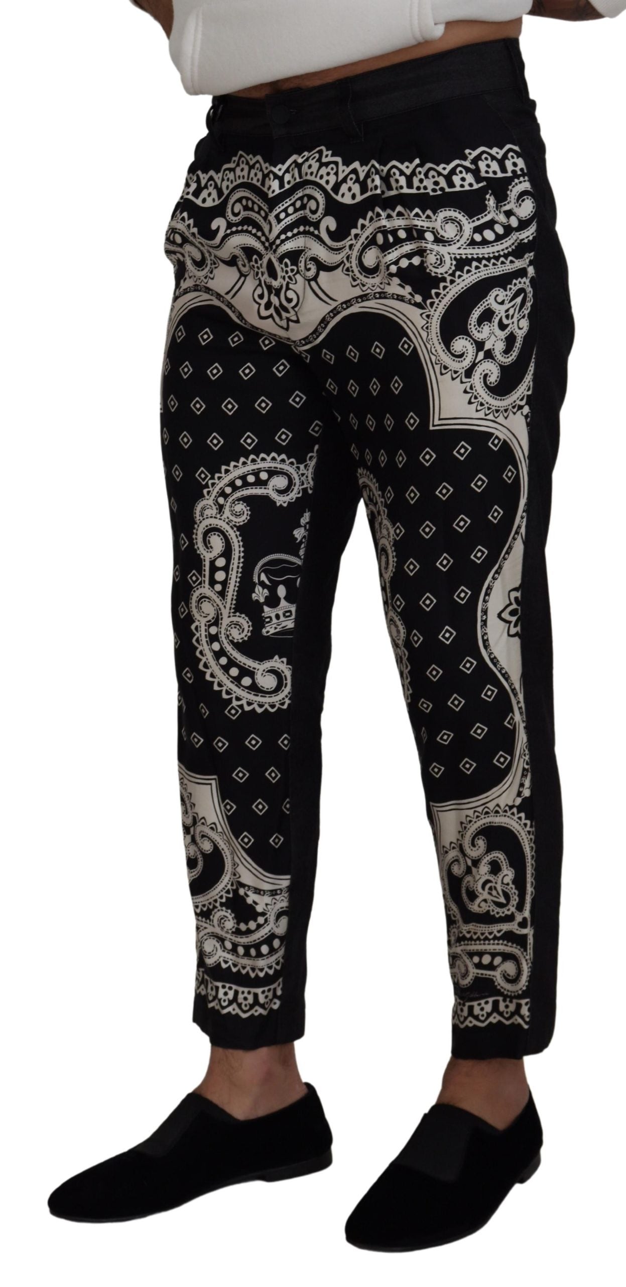 Zwarte zijden bandana-printbroek