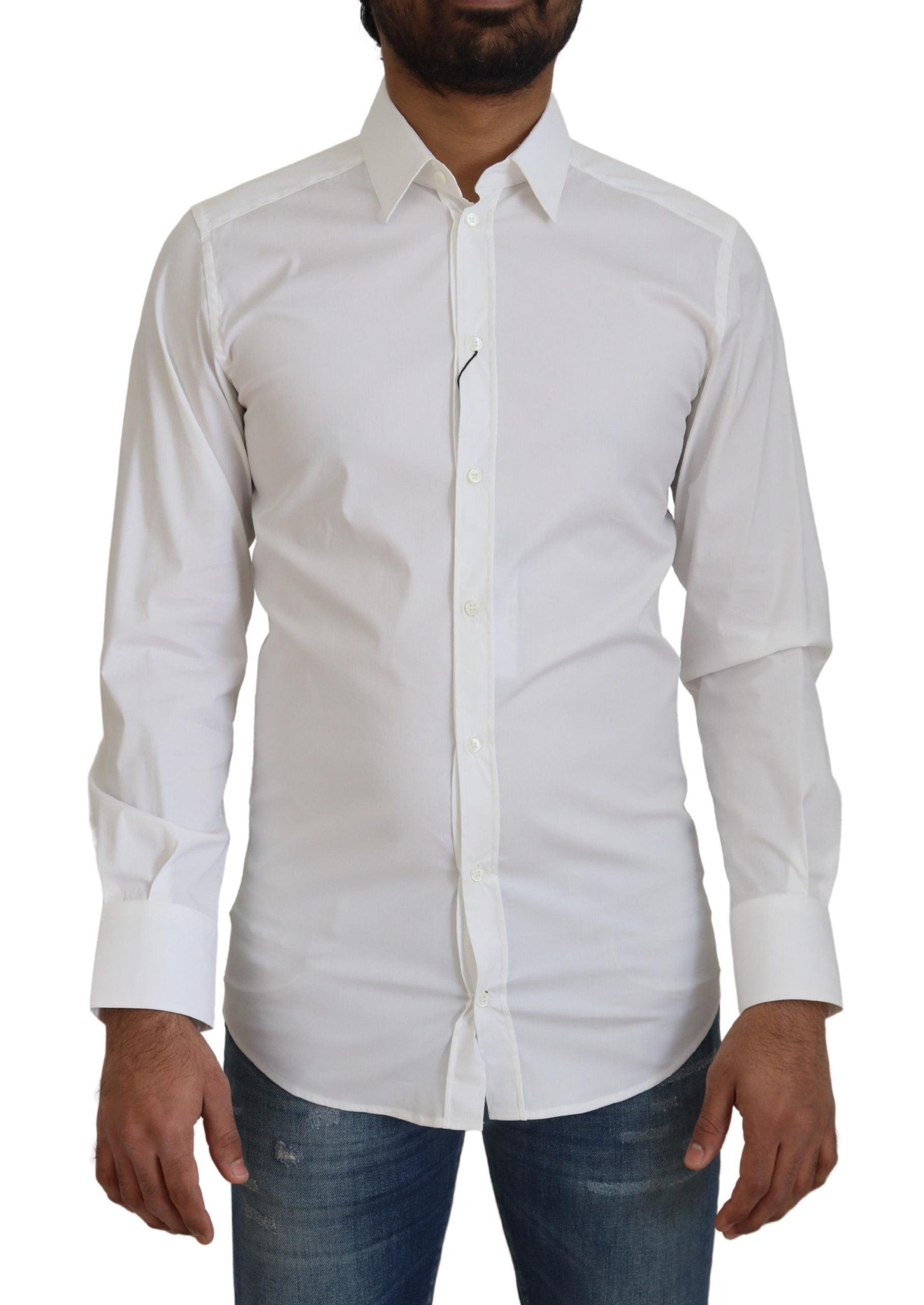 Wit katoenen slim fit formeel overhemd met goudkleurige details