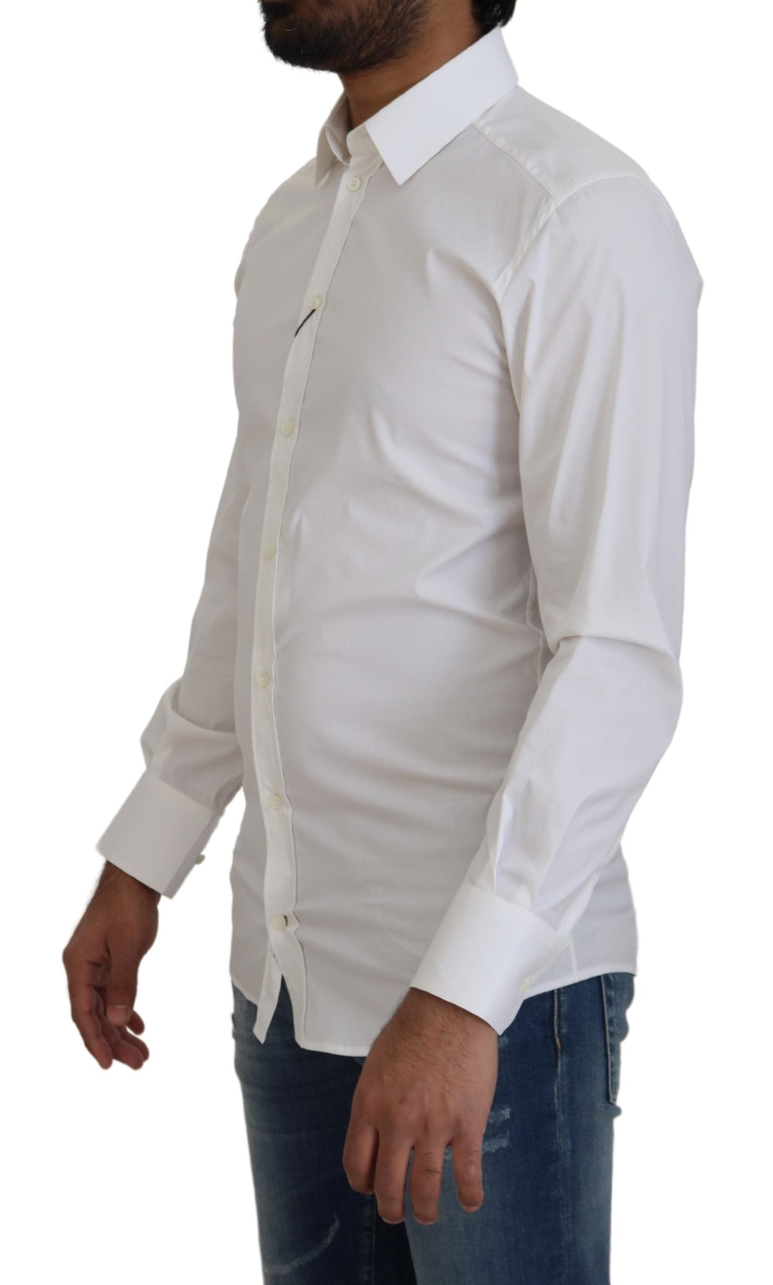 Wit katoenen slim fit formeel overhemd met goudkleurige details