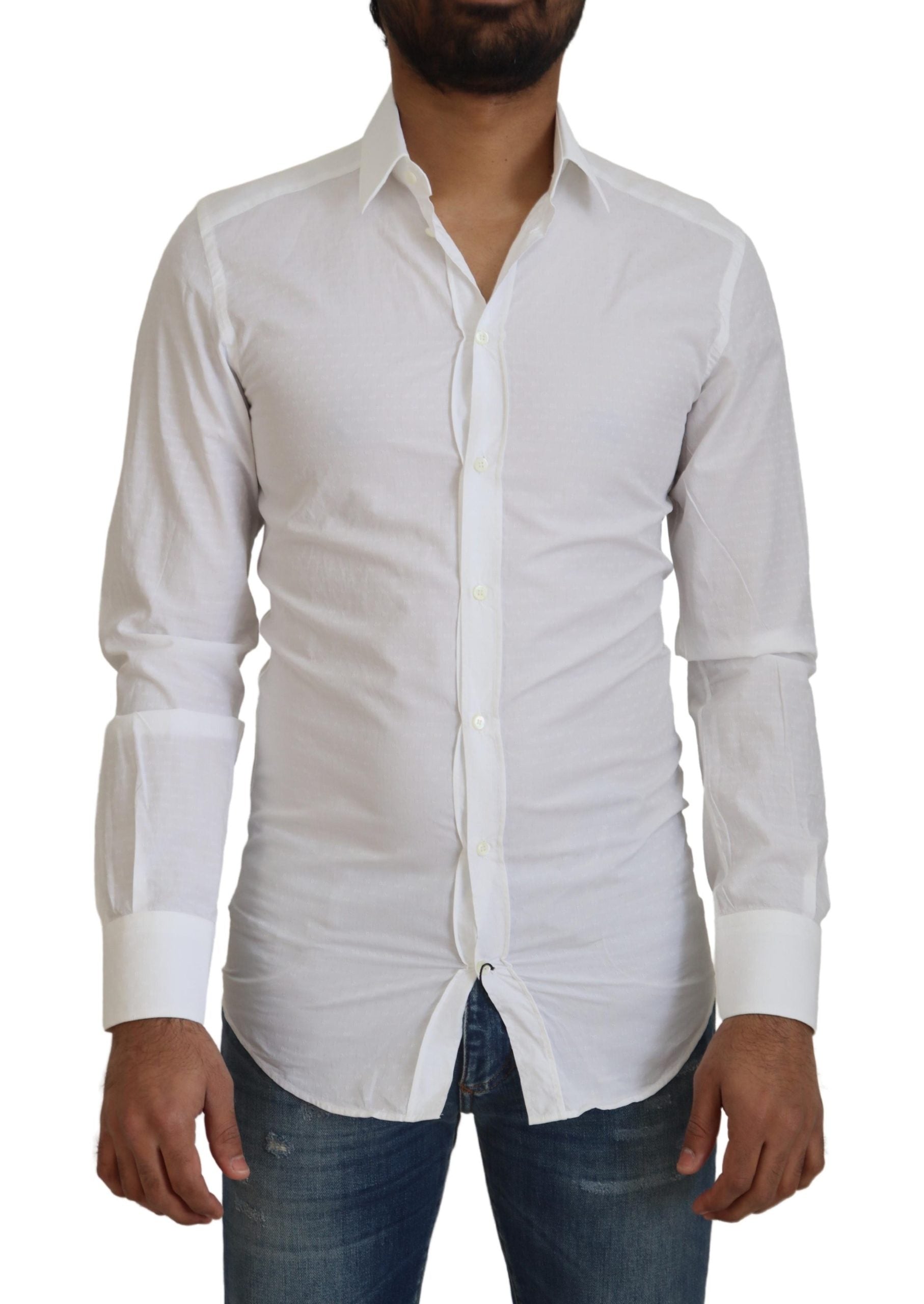 Wit katoenen slim fit formeel overhemd met goudkleurige details