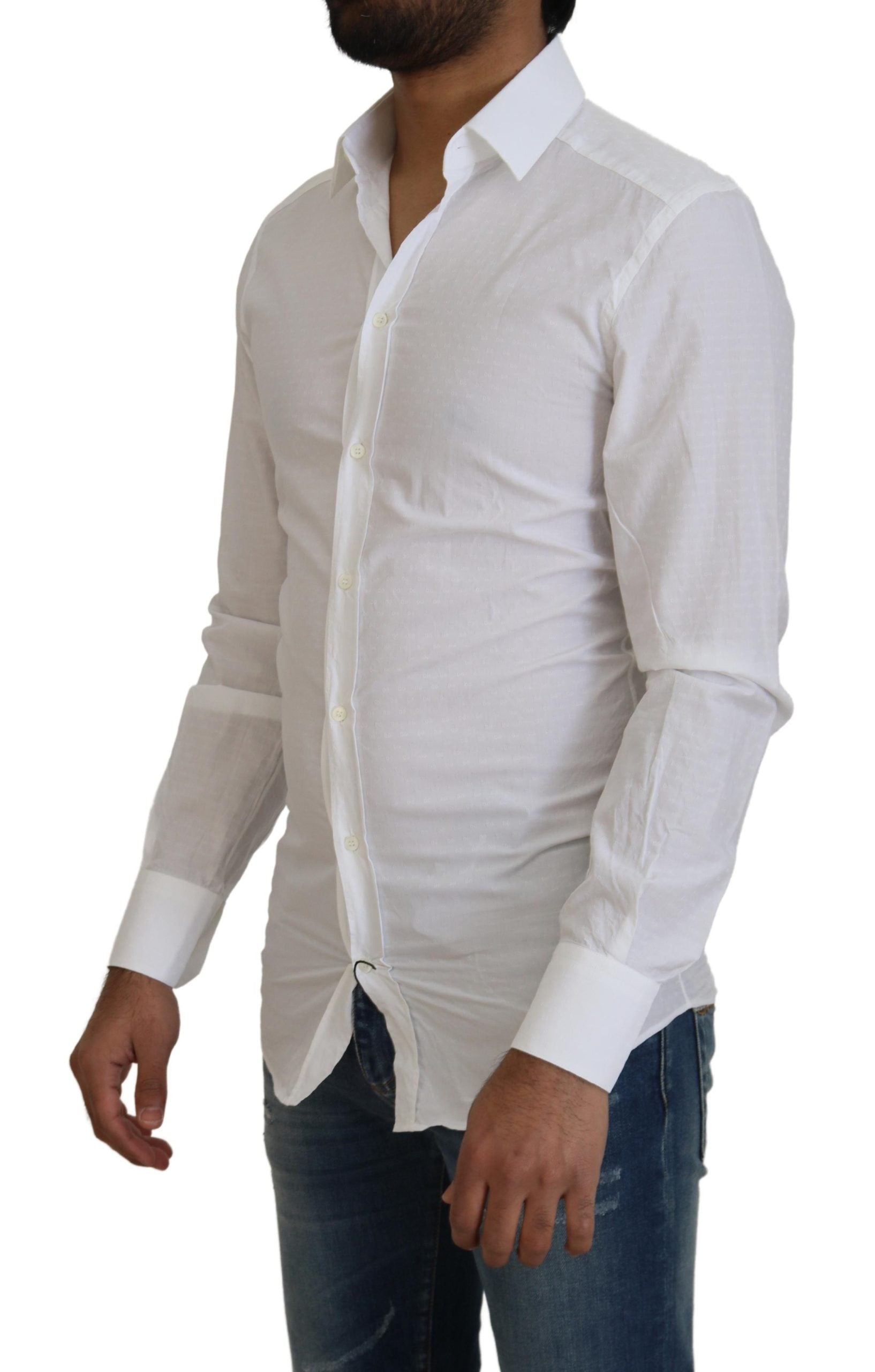Wit katoenen slim fit formeel overhemd met goudkleurige details
