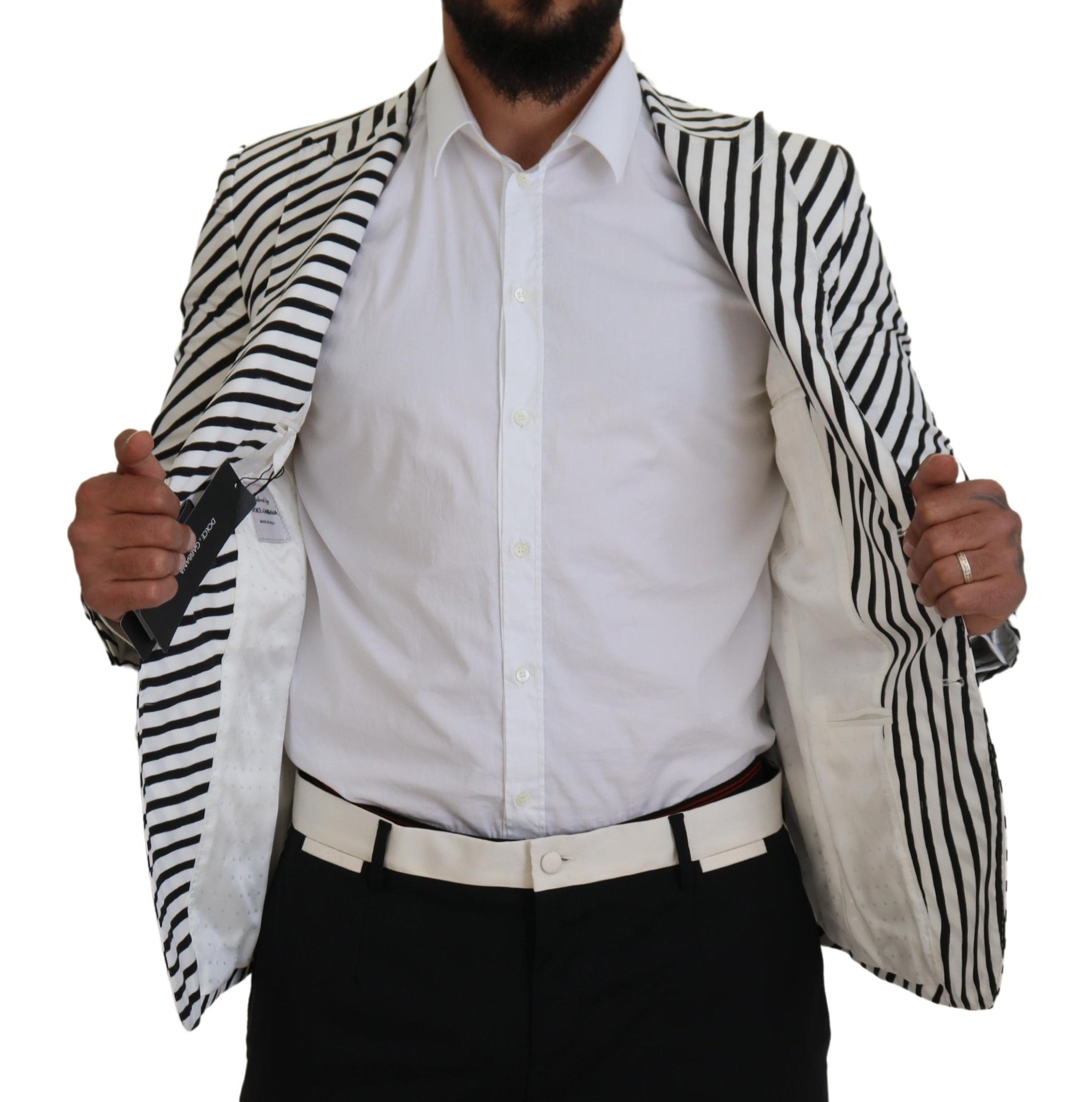 Wit zwart gestreept slim fit jasje