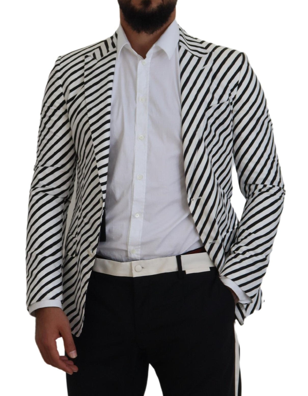 Wit zwart gestreept slim fit jasje