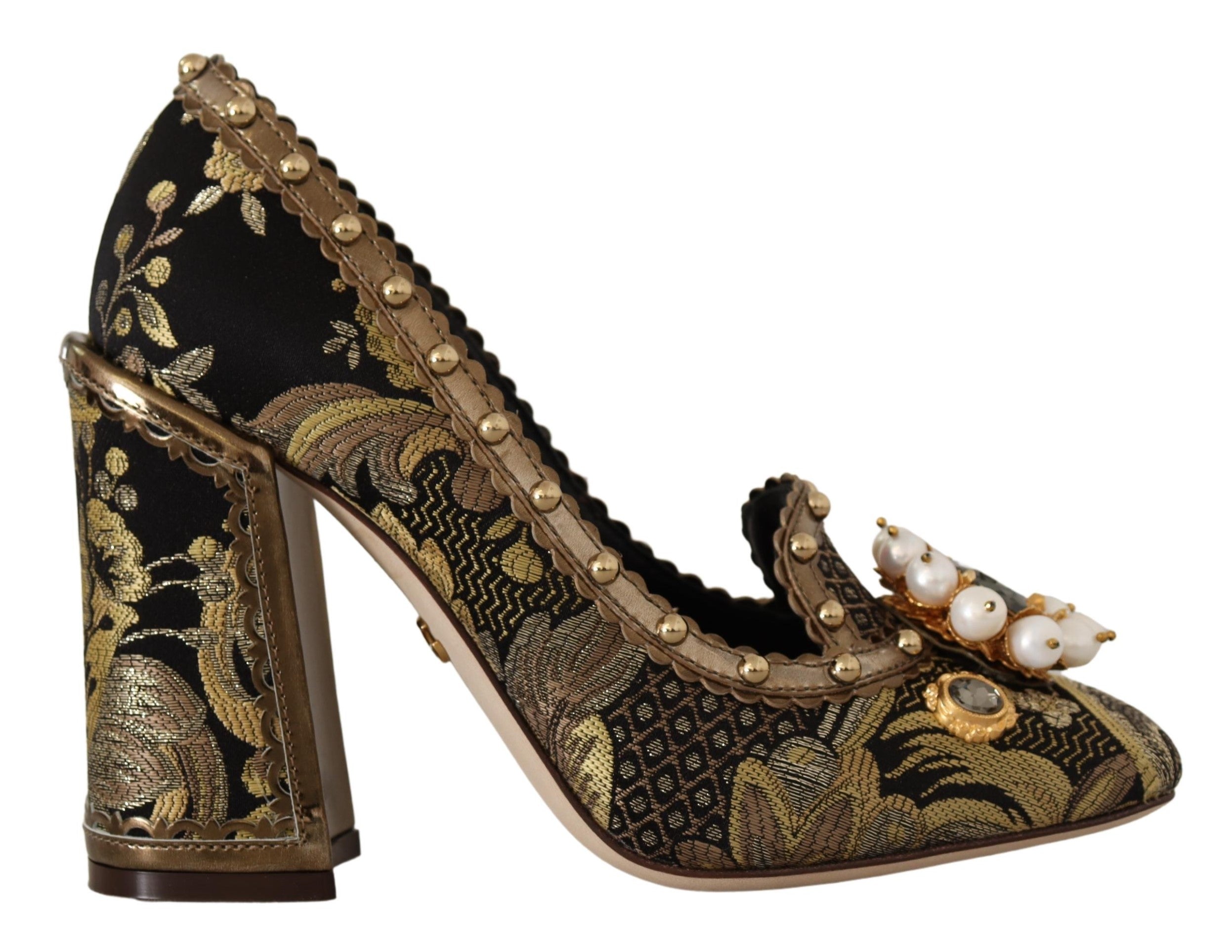 Gouden kristallen vierkante neus brokaat pumps schoenen