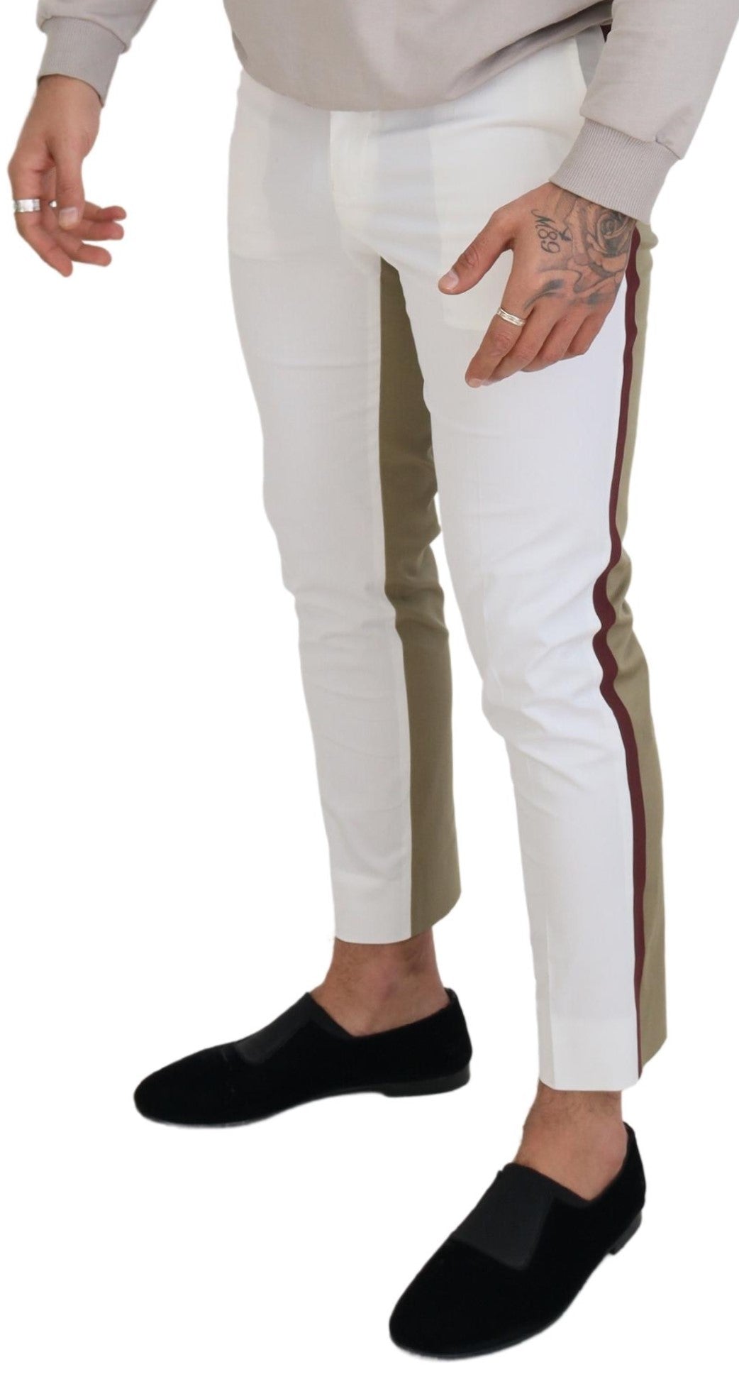 Witte bruine slim fit chinobroek