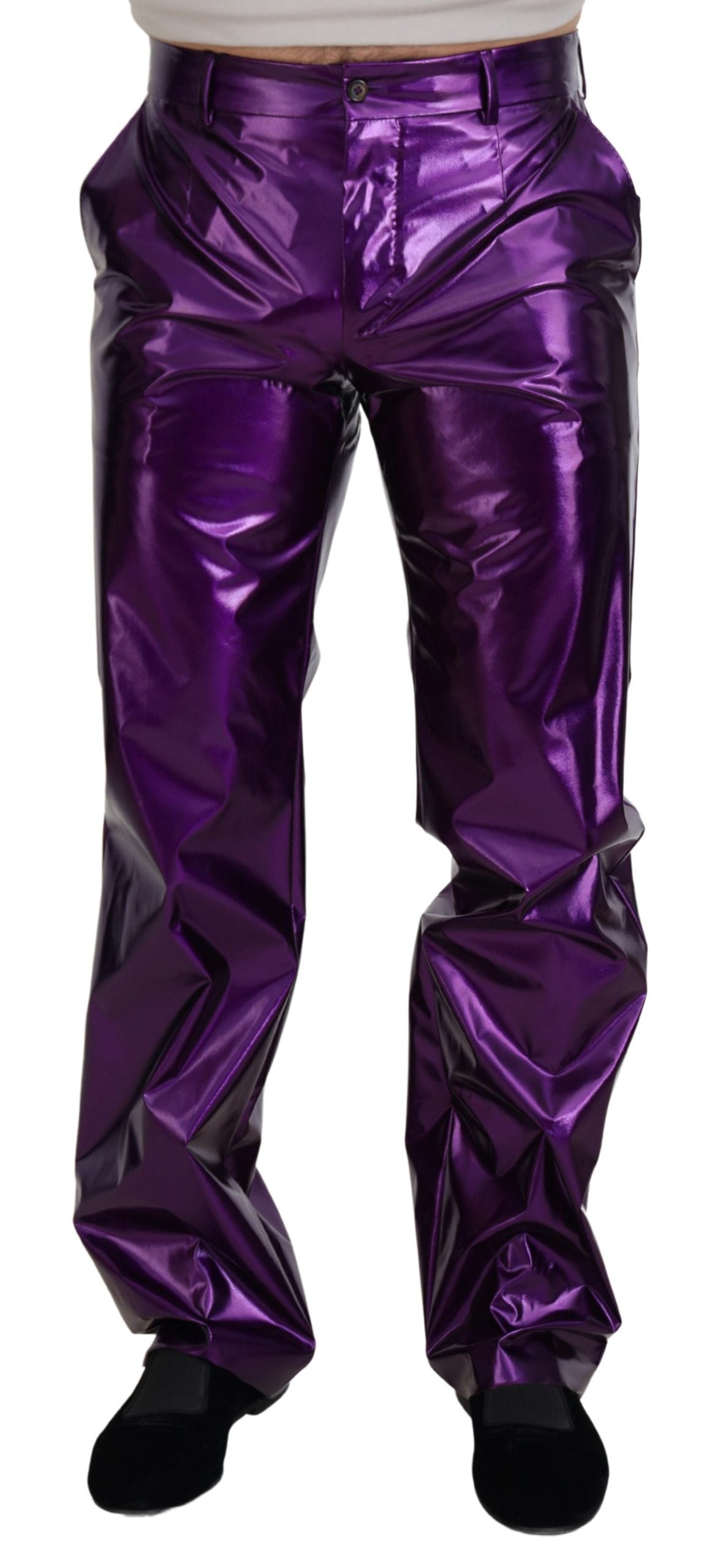 Paarse glanzende heren casual broek