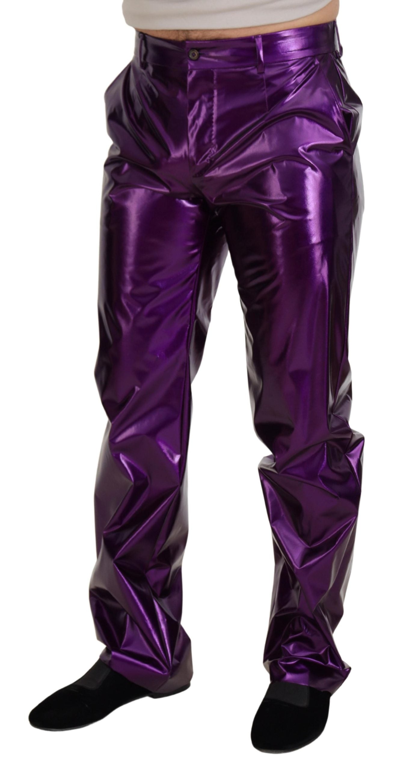 Paarse glanzende heren casual broek