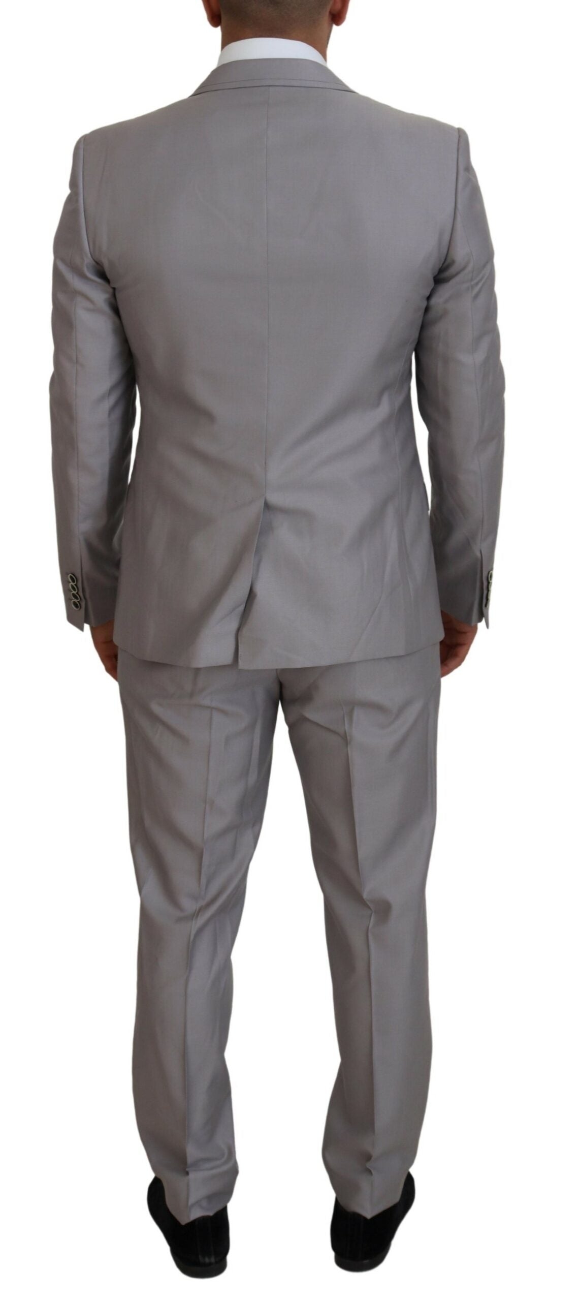 Zilveren wollen zijden 3-delig slim fit pak