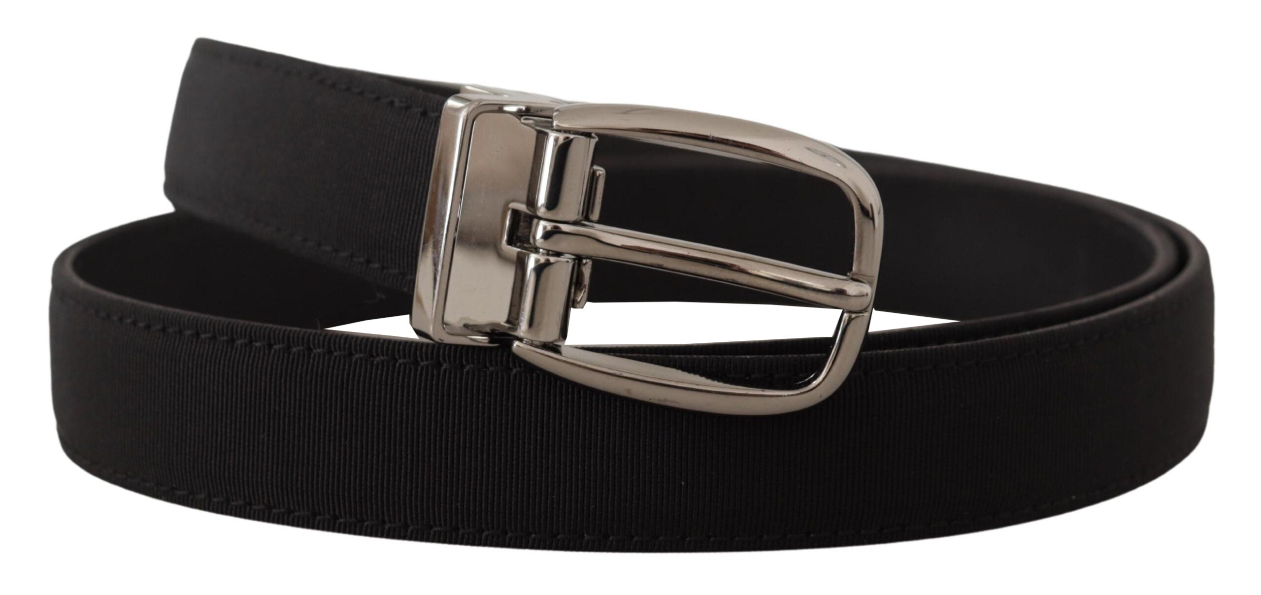Zwarte Grosgrain leren riem met zilveren logogesp