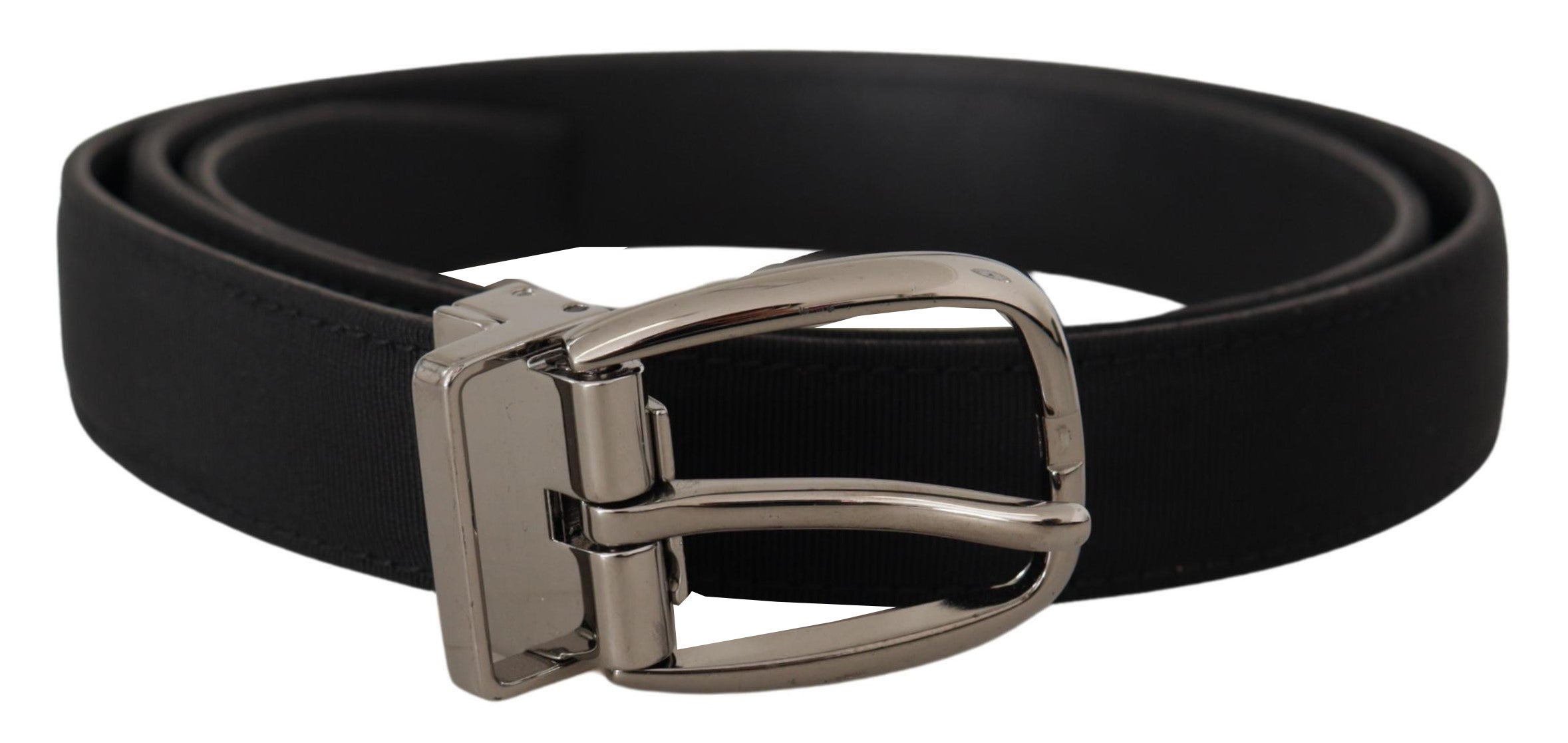 Zwarte Grosgrain leren riem met zilveren logogesp