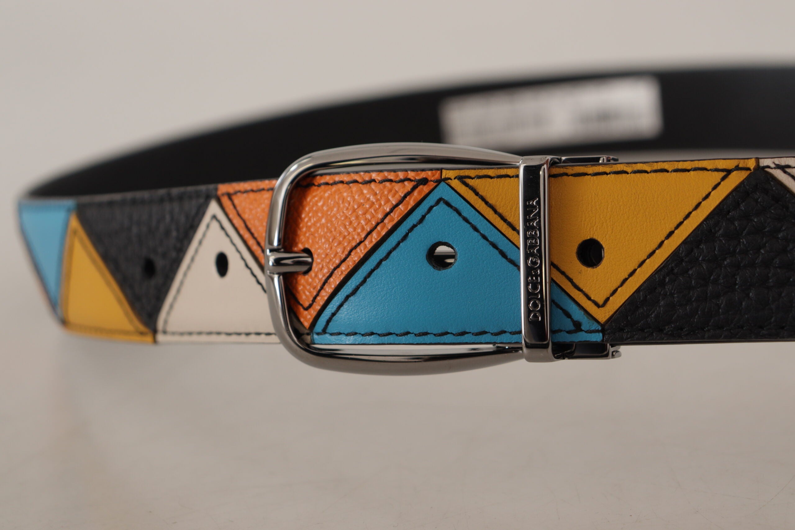 Meerkleurige leren zilverkleurige riem met logogesp