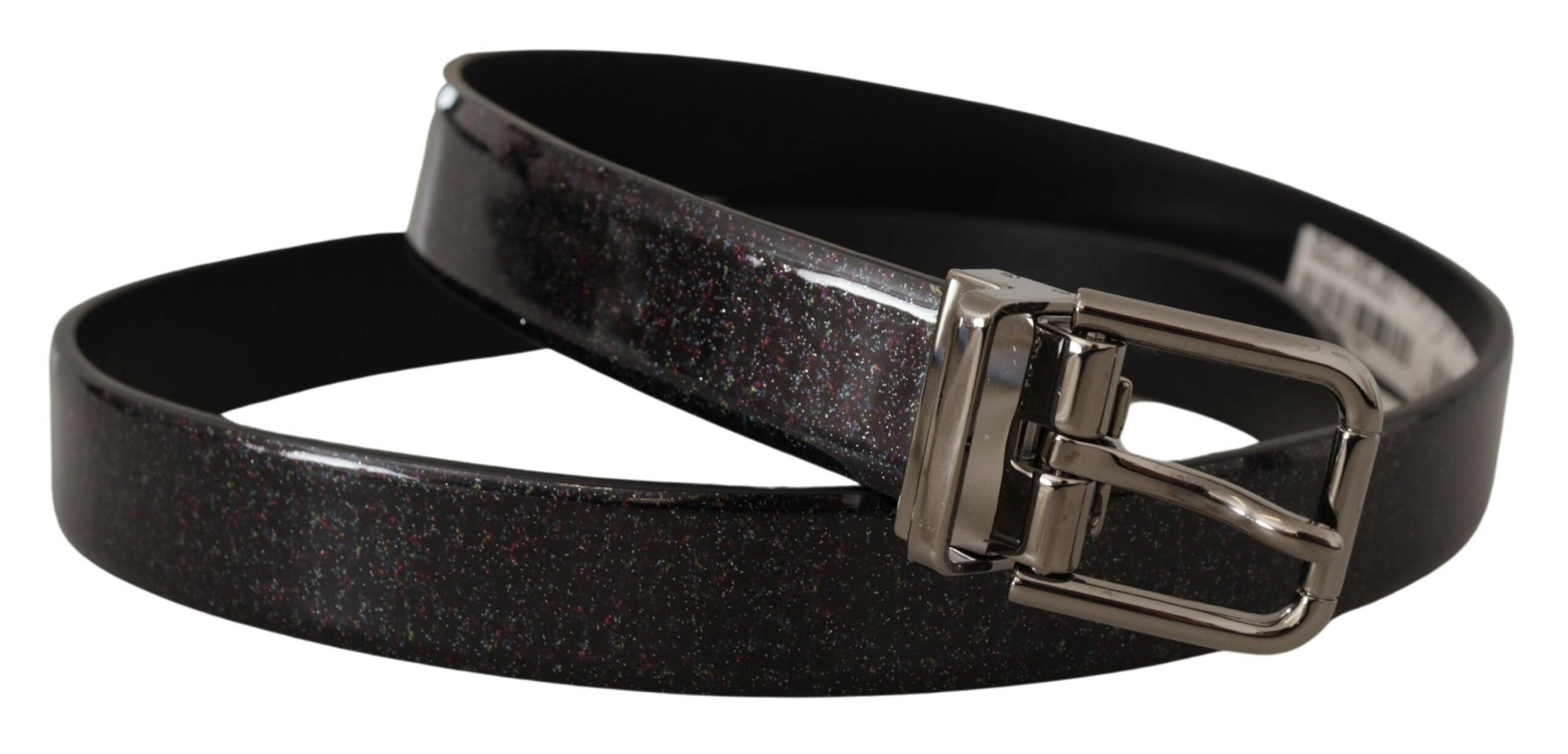 Zwarte Vernice Puntinata leren zilverkleurige metalen riem