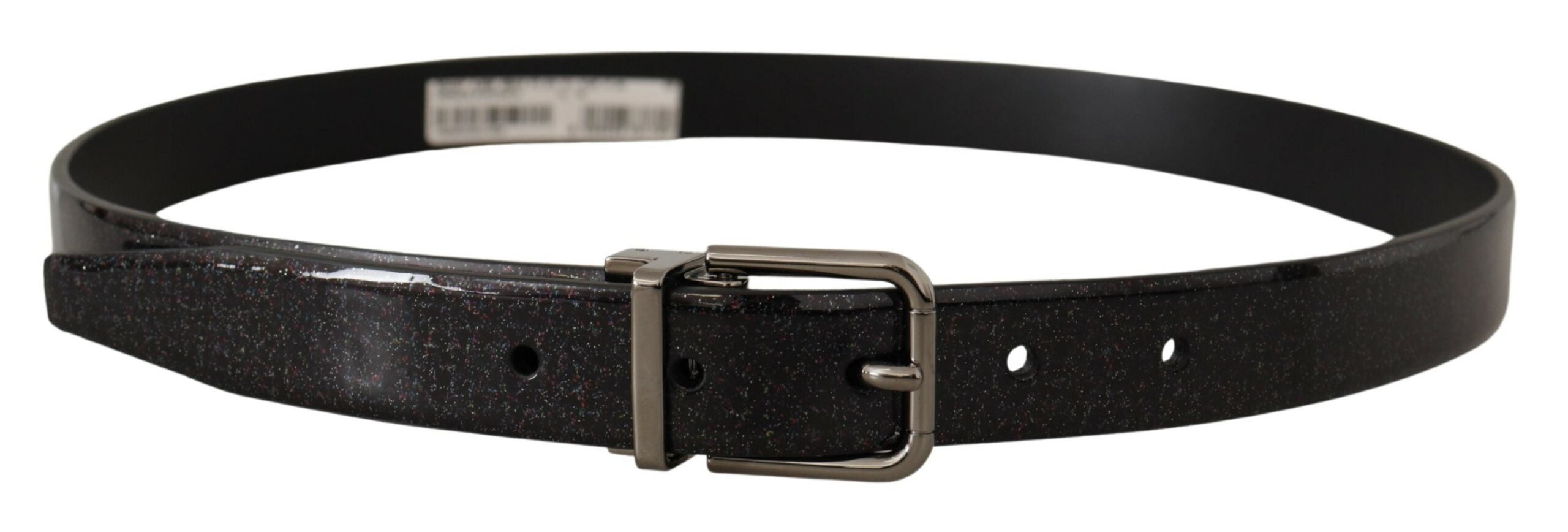 Zwarte Vernice Puntinata leren zilverkleurige metalen riem