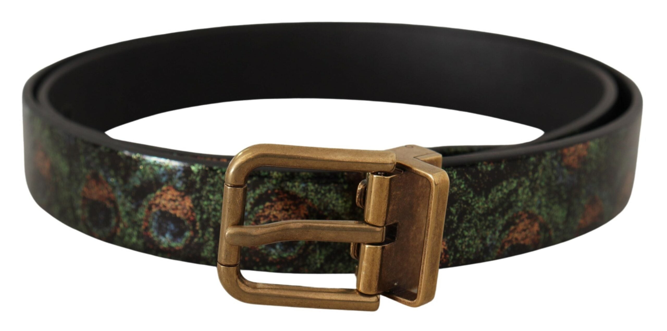 Veelkleurige leren Vernice Pavone bronzen metalen riem