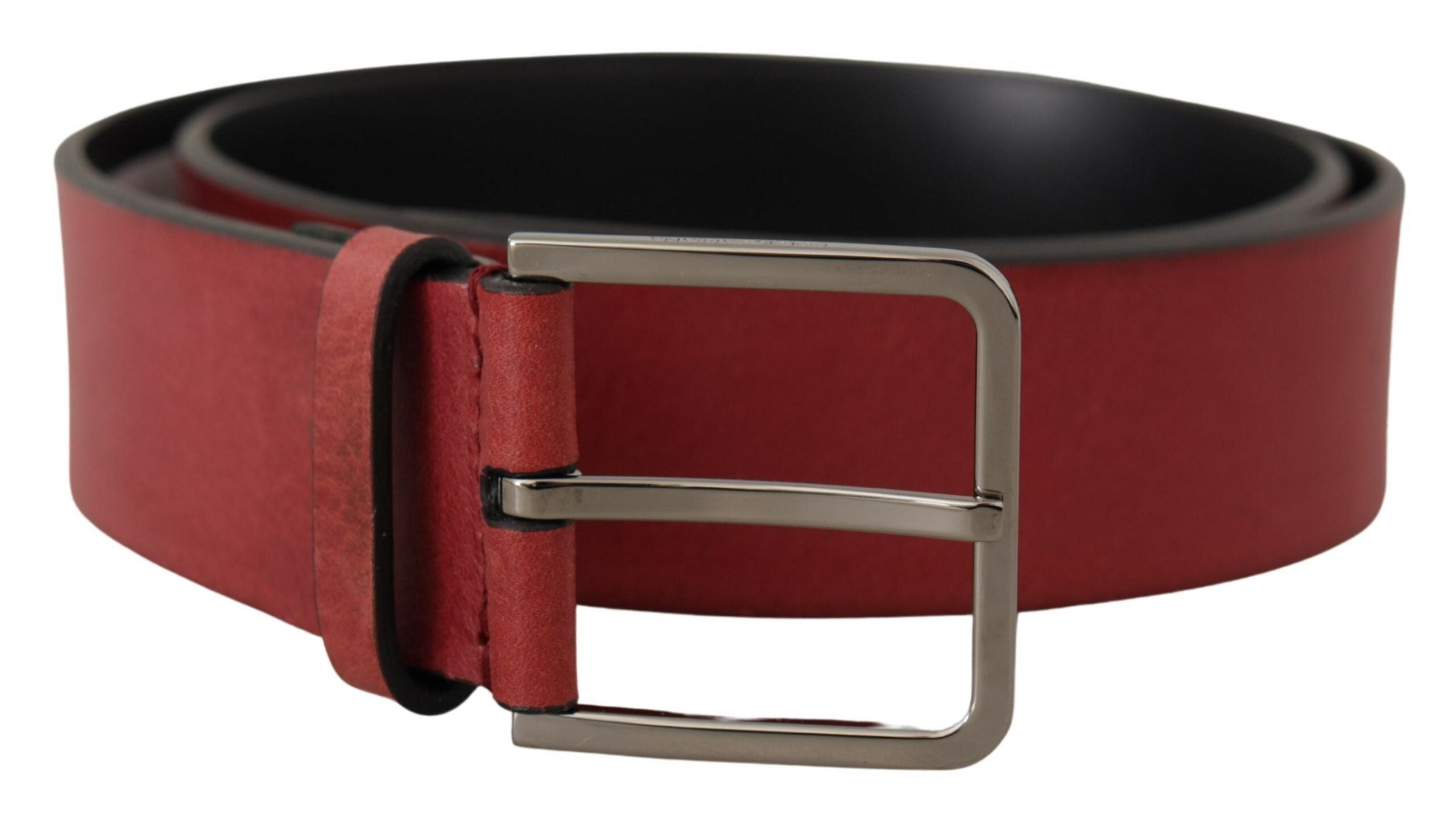 Kastanjebruine Vitello zilveren metalen logo gesp riem