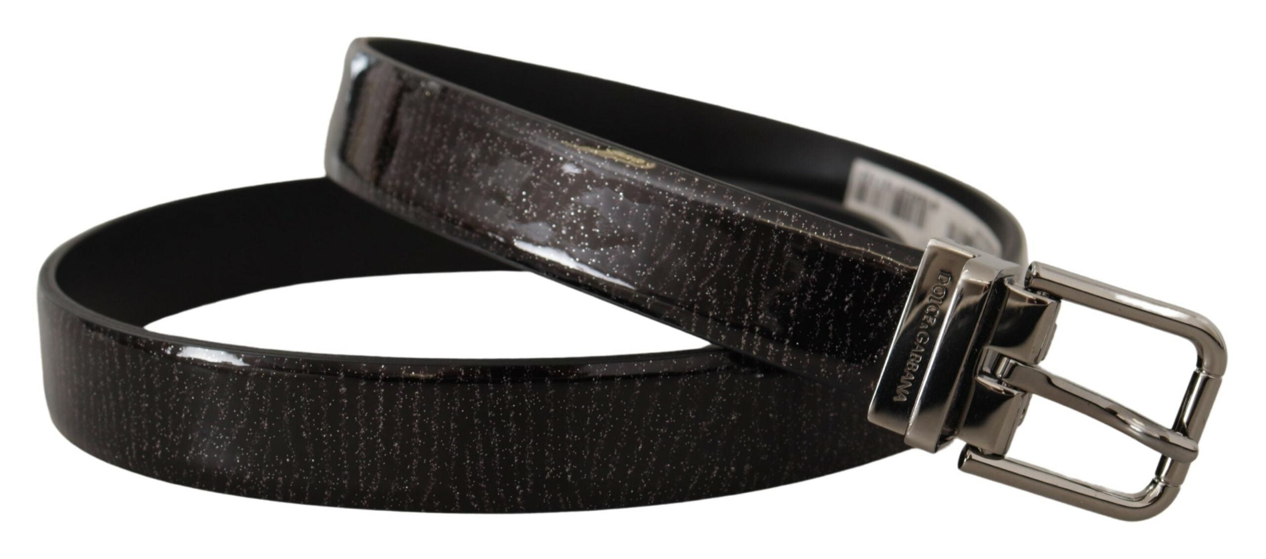 Zwarte leren Vernice metalen gesp riem
