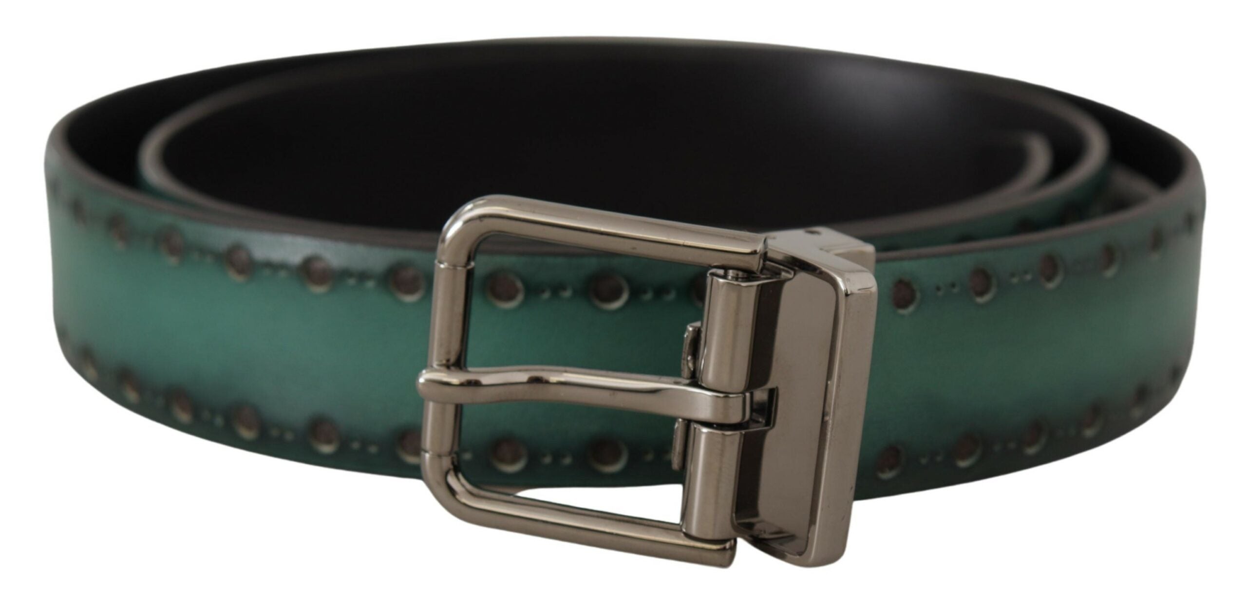 Groene Giotto leren riem met zilveren metalen gesp