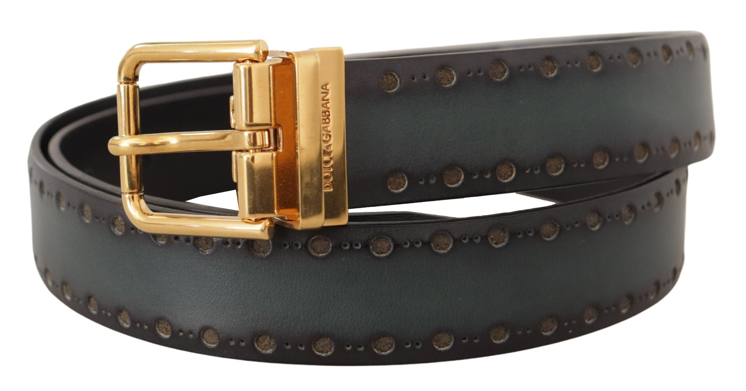 Groene geperforeerde leren messing metalen riem